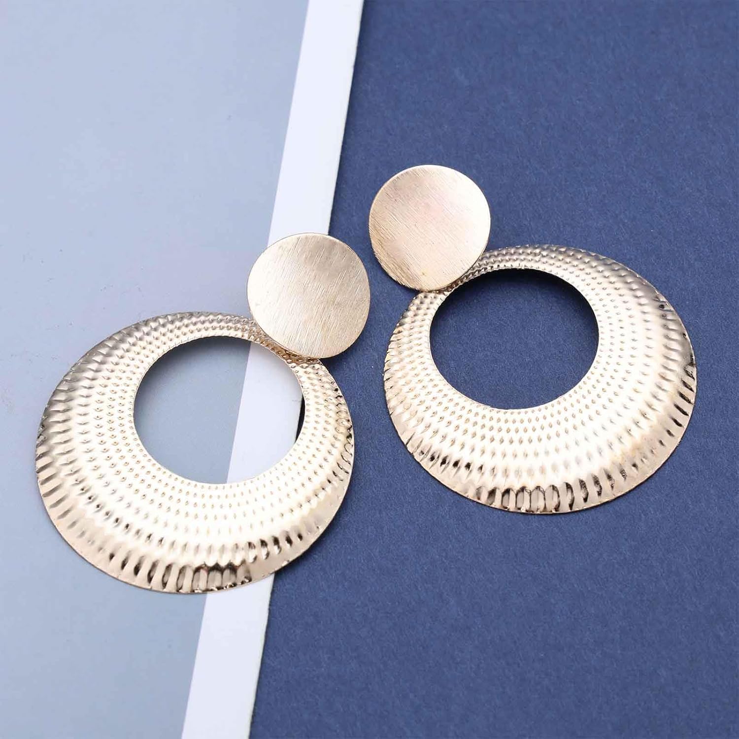 Punk Hammered Circle Dangle Earrings Gold Disc Stud Earrings Hollow Circle Drop Earrings Exaggerated Circle Earrings Jewelry for Women - Image 3