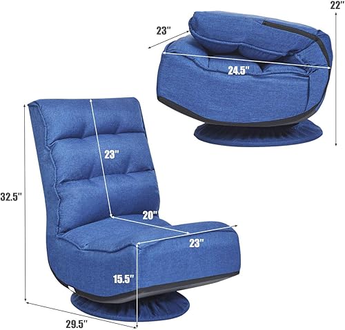 Miniatura 3 de Giantex Silla giratoria de 360 grados, silla plegable para juegos de suelo con 6 posiciones ajustables, sofá perezoso con soporte trasero copetudo,