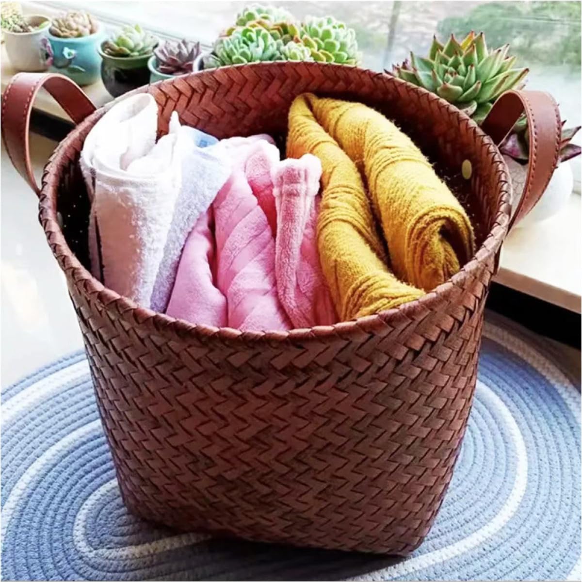 BESPORTBLE Geflochtener Aufbewahrungskorb aus Kunststoffrattan Kleiner Wäschekorb mit Viel Stauraum für Kleinigkeiten Platzsparend für Schlafzimmer und Büro