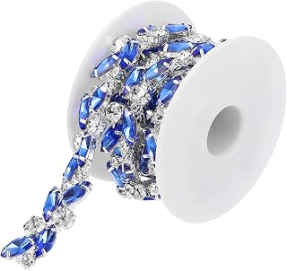 sourcing map Tiras de cadena de diamantes de imitación de 0.6 pulgadas para manualidades, manualidades, ropa, adornos de costura, color azul