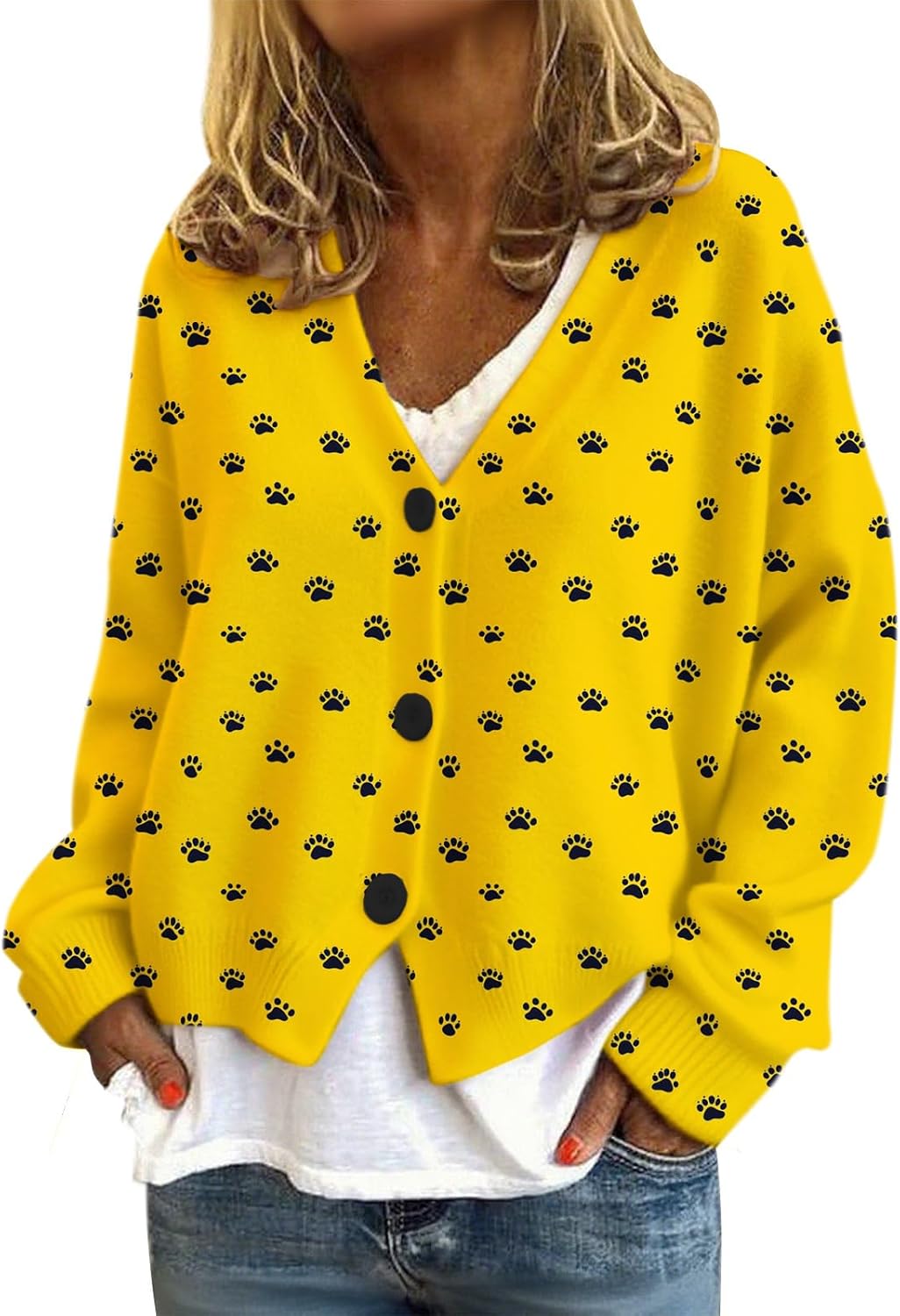 Cardigan Sweater for Women Button Down Long Sleeve Knitted Sweaters Vintage Open Front Cropped Outerwear