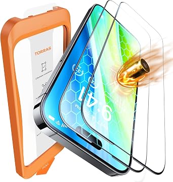 TORRAS for iPhone 16 Screen Protector UNBREAK TOP 9H Glass Ultra Shatter-Resistance Screen Protector for iPhone 16 [OneStep Install], Transparent, 2 Pack