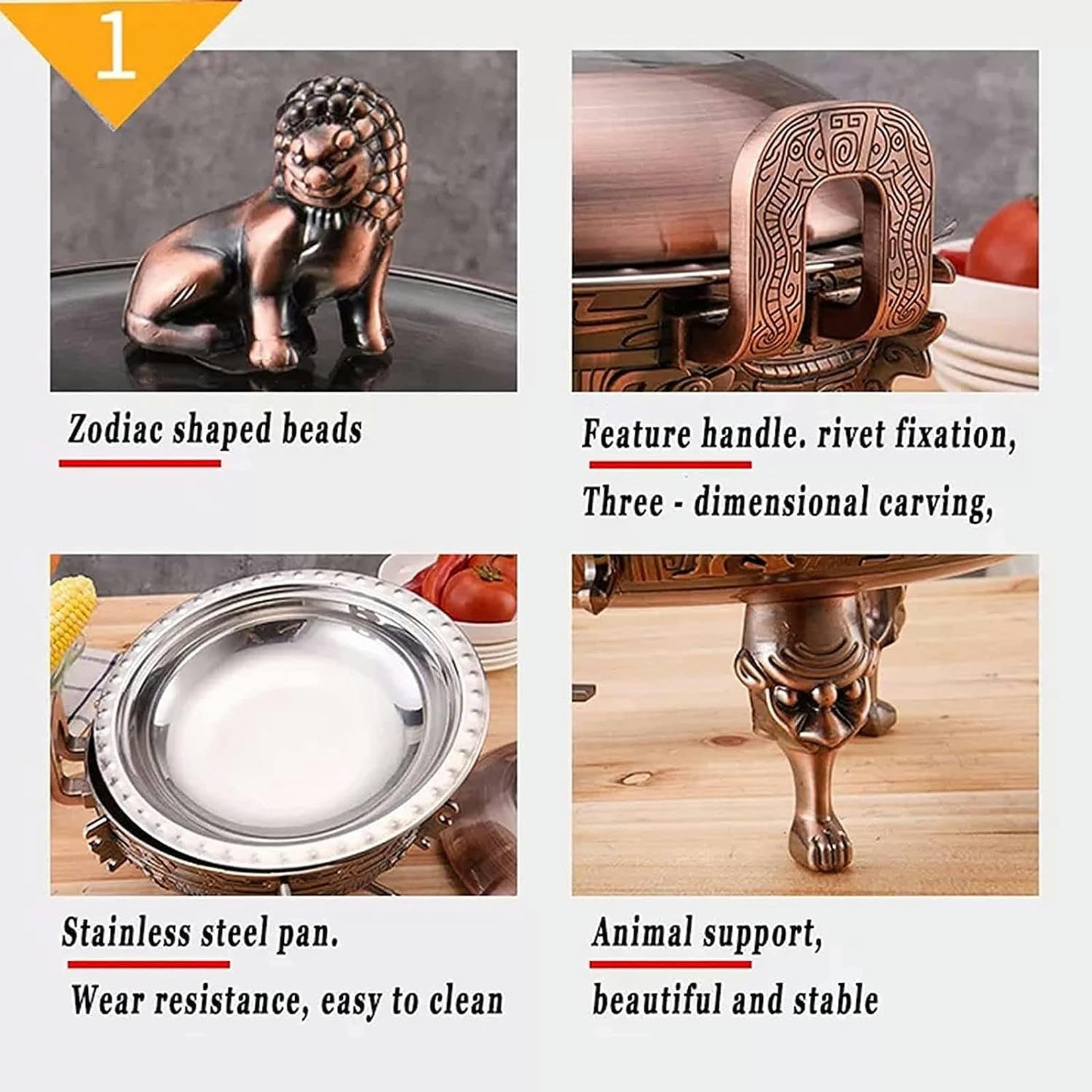 Set da Buffet Chafing Dish,Portavivande E Scaldavivande Rotondi con Teglie per Alimenti,Supporto in Alluminio,Coperchio della Pentola Visibile E Porta-Combustibile,AC,Brass