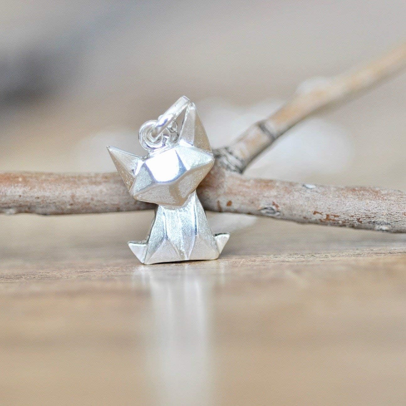 Origami Cat Necklace in Sterling Silver with 18 Inch Chain - Image 3