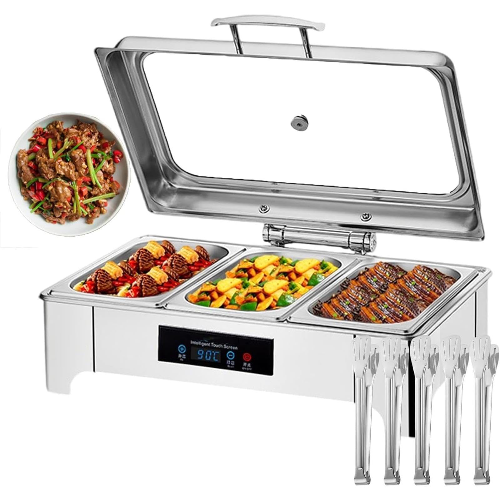 Scaldavivande Elettrico Professionale per Buffet con Coperchio Arrotolabile E Controllo della Temperatura Regolabile (grids)