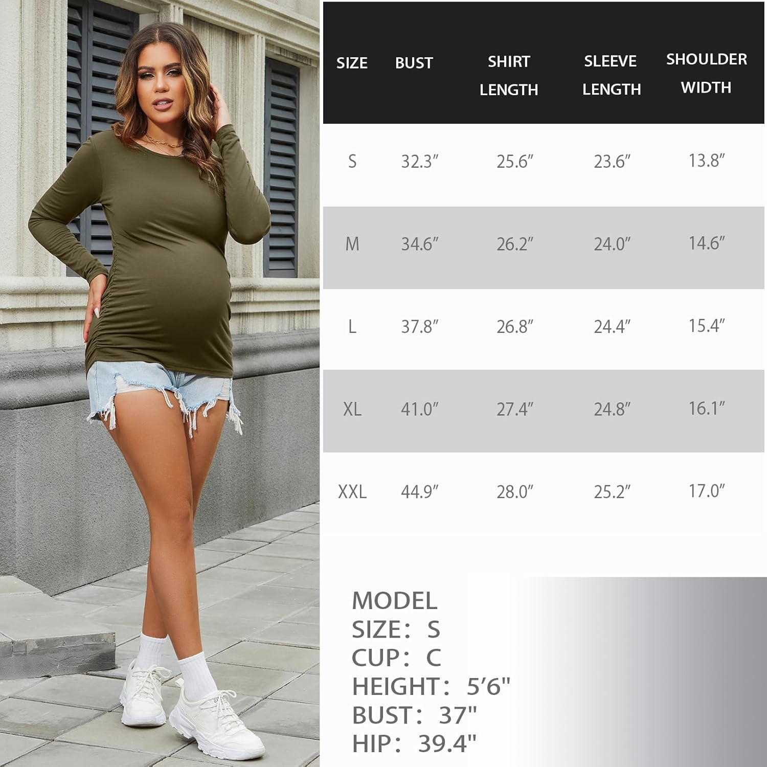 Bhome Women's Maternity Shirts 3 Packs Long Sleeve Pregnancy Tops Basic Side Ruched Tunic Blouse - Image 6
