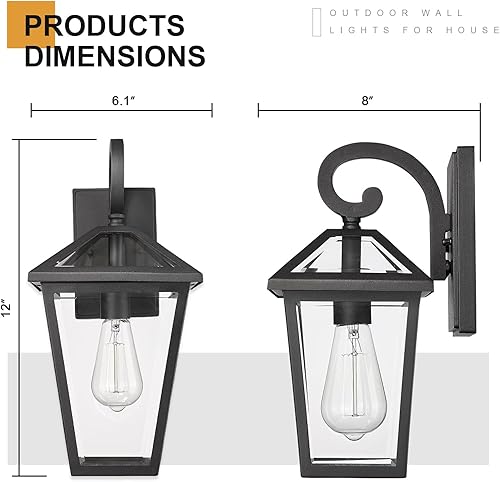 Miniatura 39 de Lámparas de pared para exteriores, faroles de pared exterior impermeables con vidrio, apliques de pared exterior, luces de porche delantero