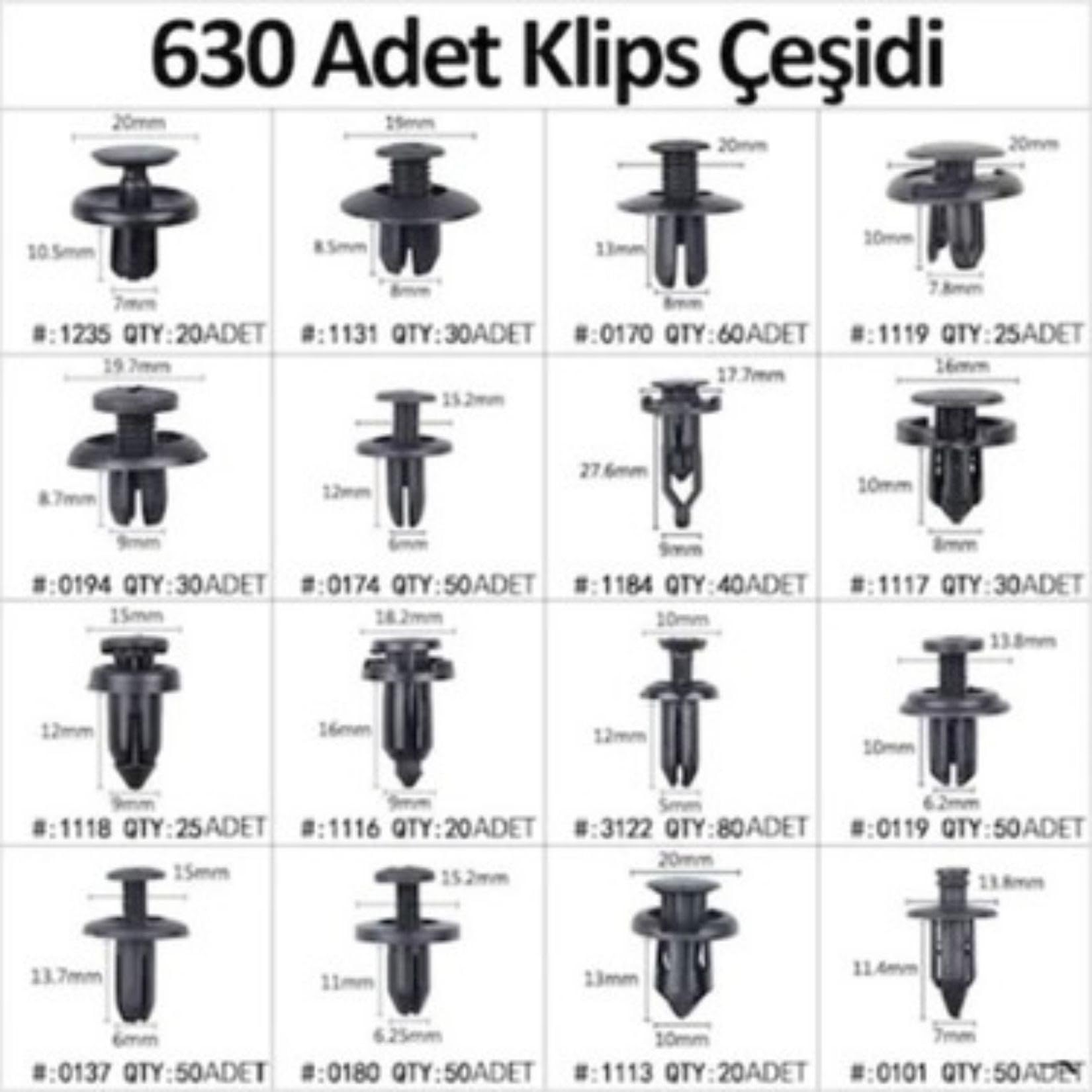 BUFFER 630 Parça Oto Trim Klips Seti, Panel Kapı Döşeme Tampon Pervaz için Evrensel Raptiye Bağlantı Elemanları, Sökme Takma Aletleri ile