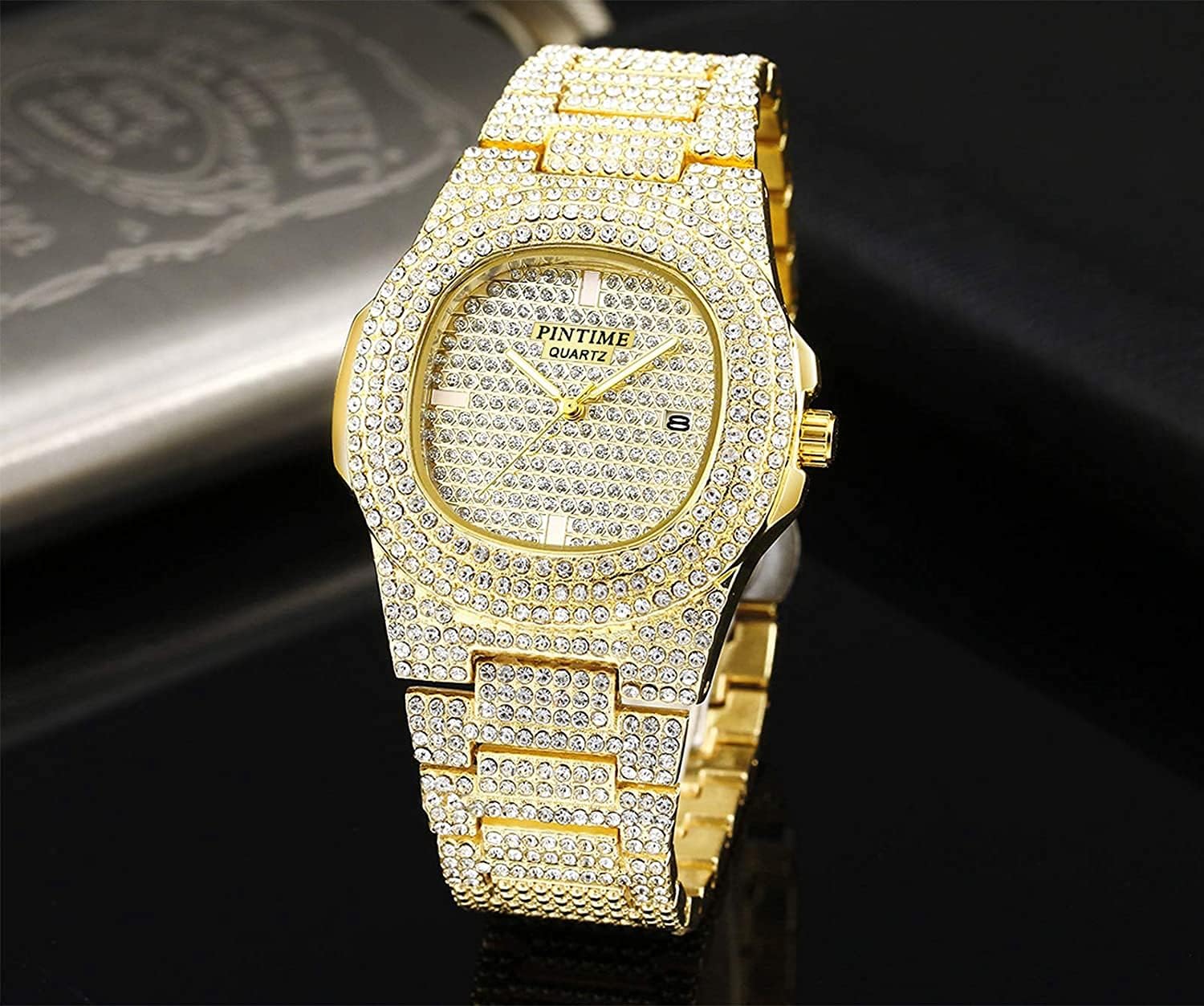 BESTKANG Fashion Unisex Crystal Diamond Watches Mens/Womens Luxury Bling-ed Out Gold Silver Stainless Steel Quartz Analog Wrist Watch