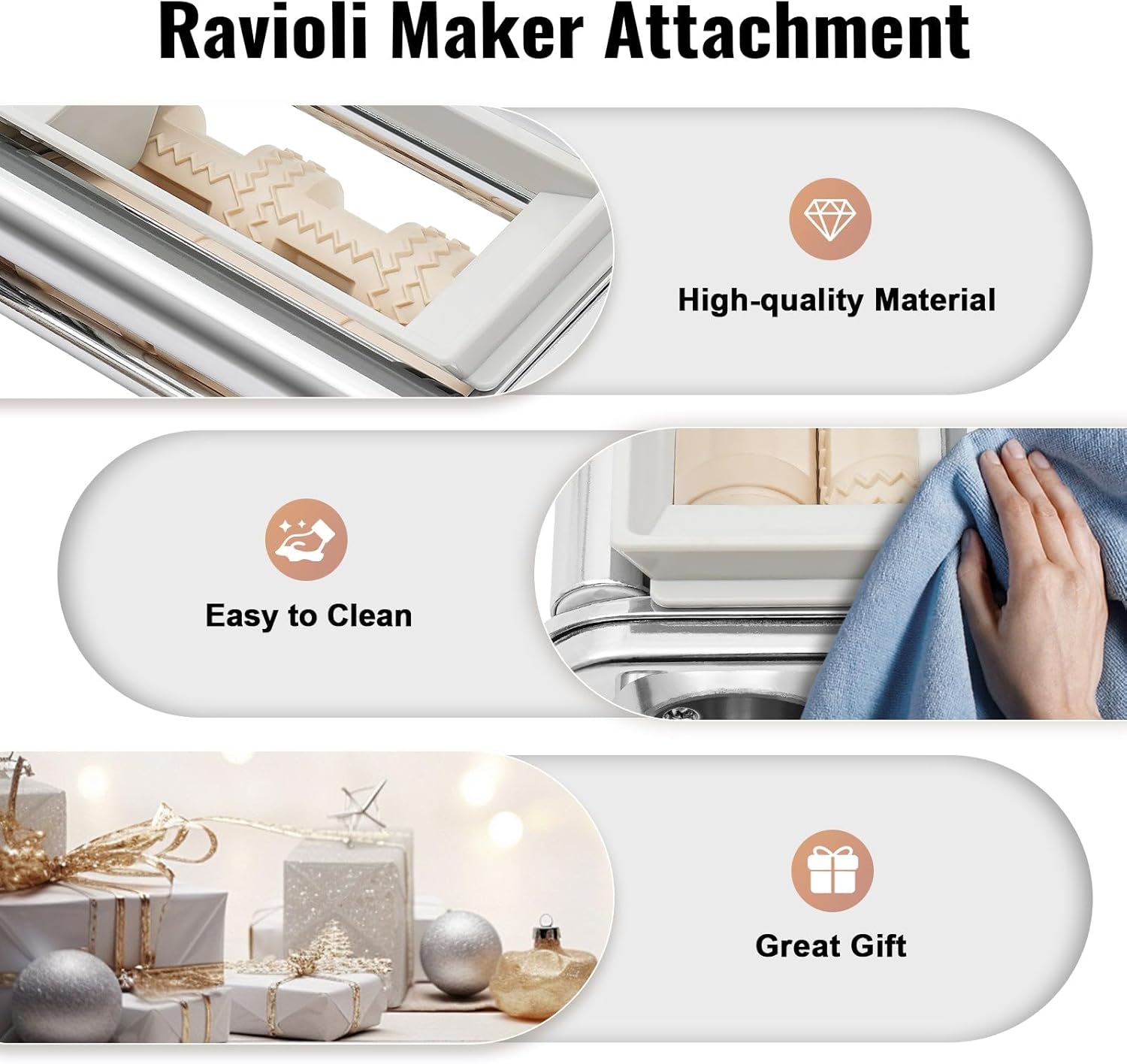 Stainless Steel Ravioli Maker Attachment, Ravioli Mold Accessory, Homemade Italian Filled Pasta Making Tool, for Kitchen Stand Mixers & Pasta Maker Machines