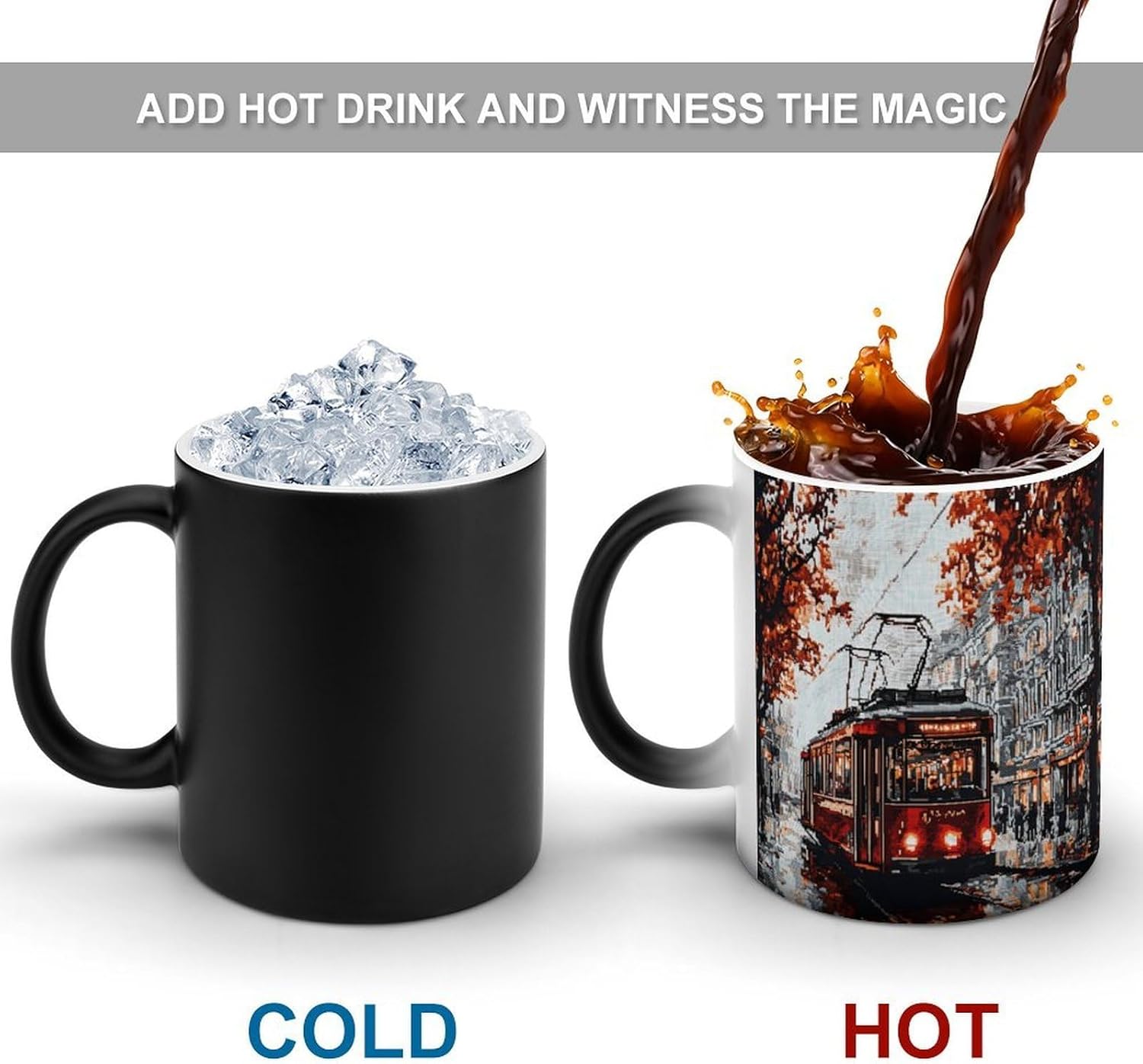 Tram in The Rain Color Changing Mug Heated Ceramic Cup Heat Sensitive Coffee Mug Fun Gift