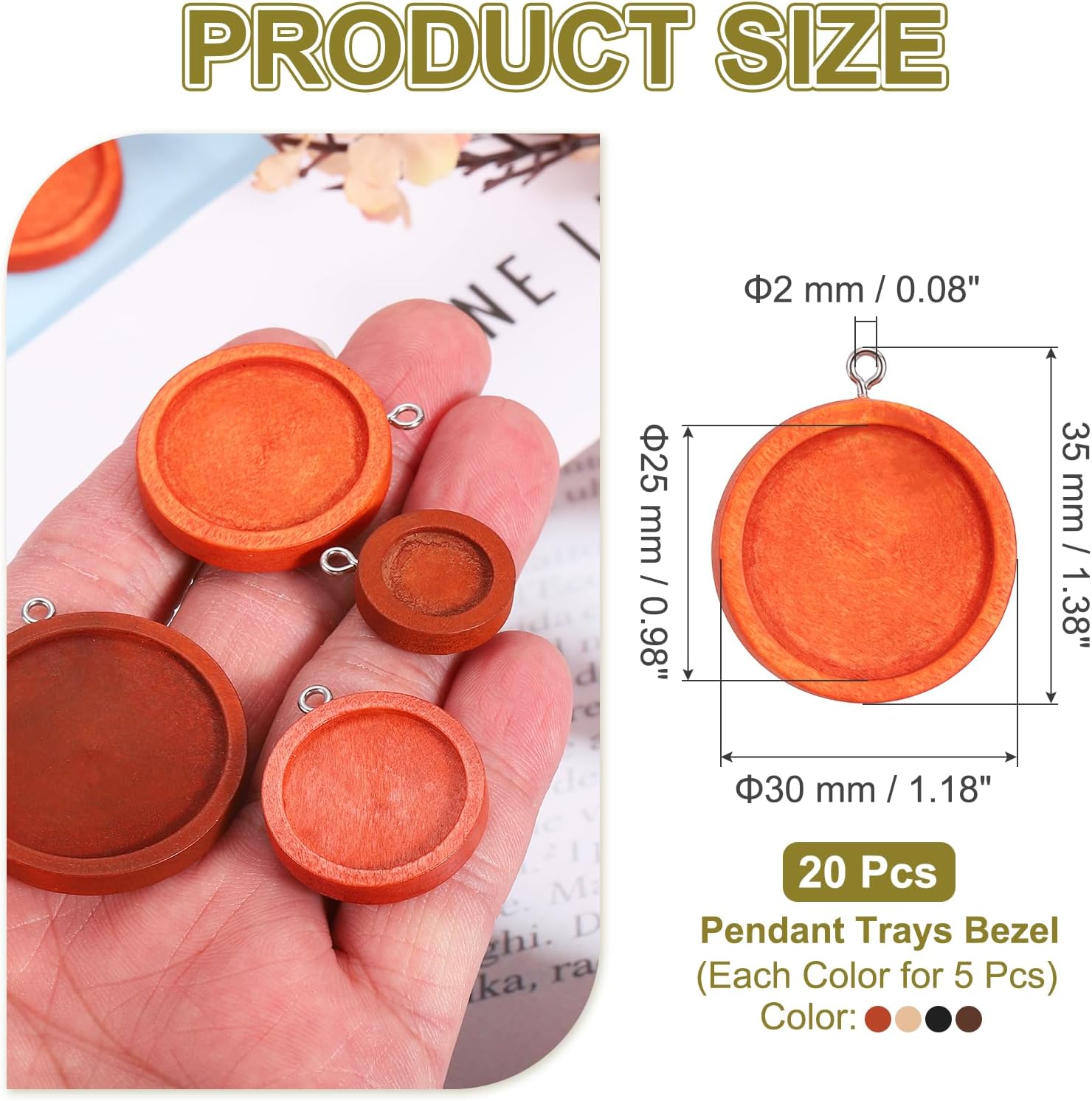 MECCANIXITY Pendant Trays Round Wooden Pendant Base 25mm 4 Colors 20pcs image 2