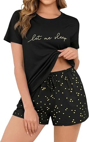 Crewhpo Ensemble Homewear Pyjama 2 Pièces T-Shirt Col V et Short Cycliste Maternité