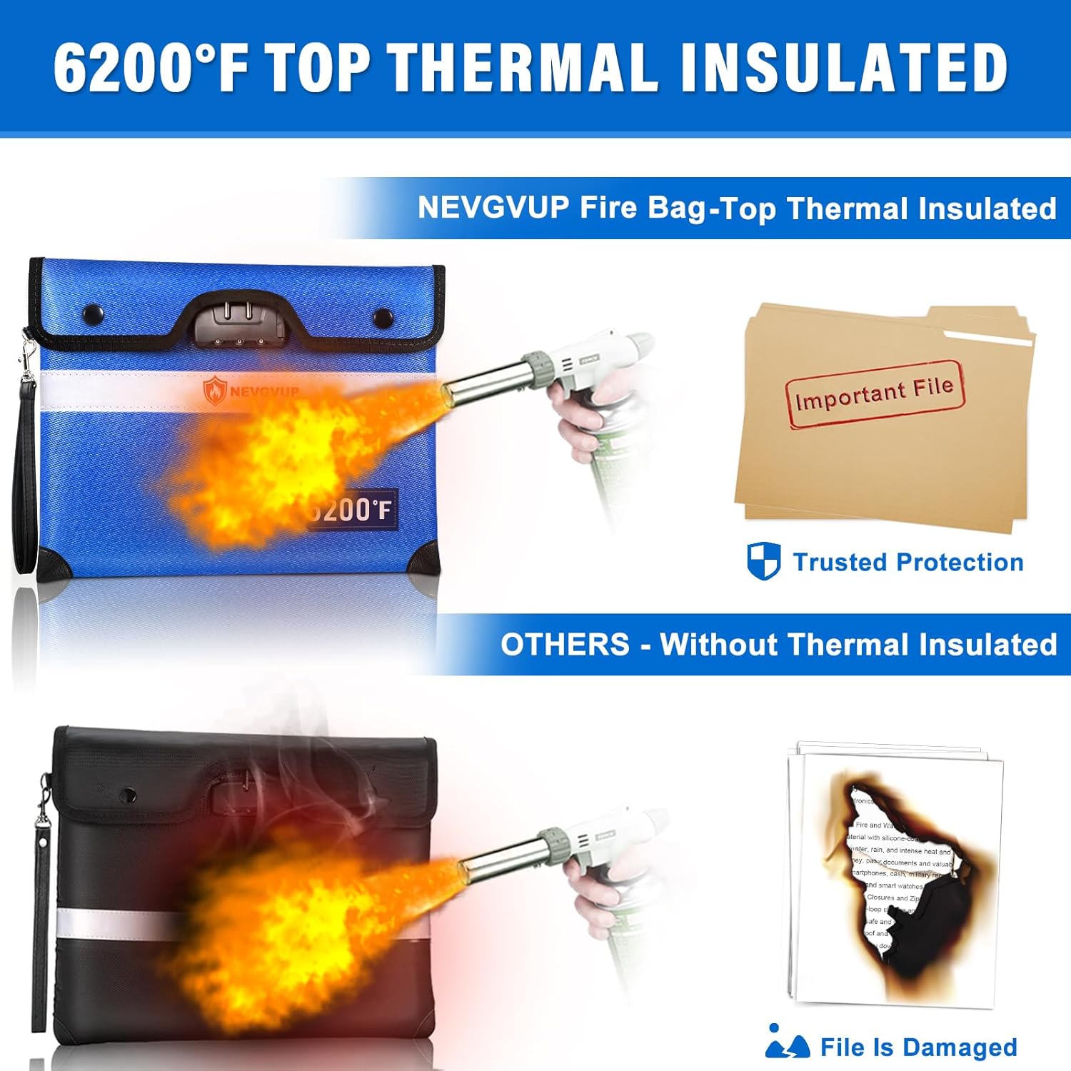 6200°F Upgraded Fireproof Document Bag with Lock, Fireproof Money Bag for Cash with Zipper/Reflective Strip, 9 Layer of Heat Insulated Material, Water Resistant Fire proof Bags for Documents,Safe Bags - Image 4