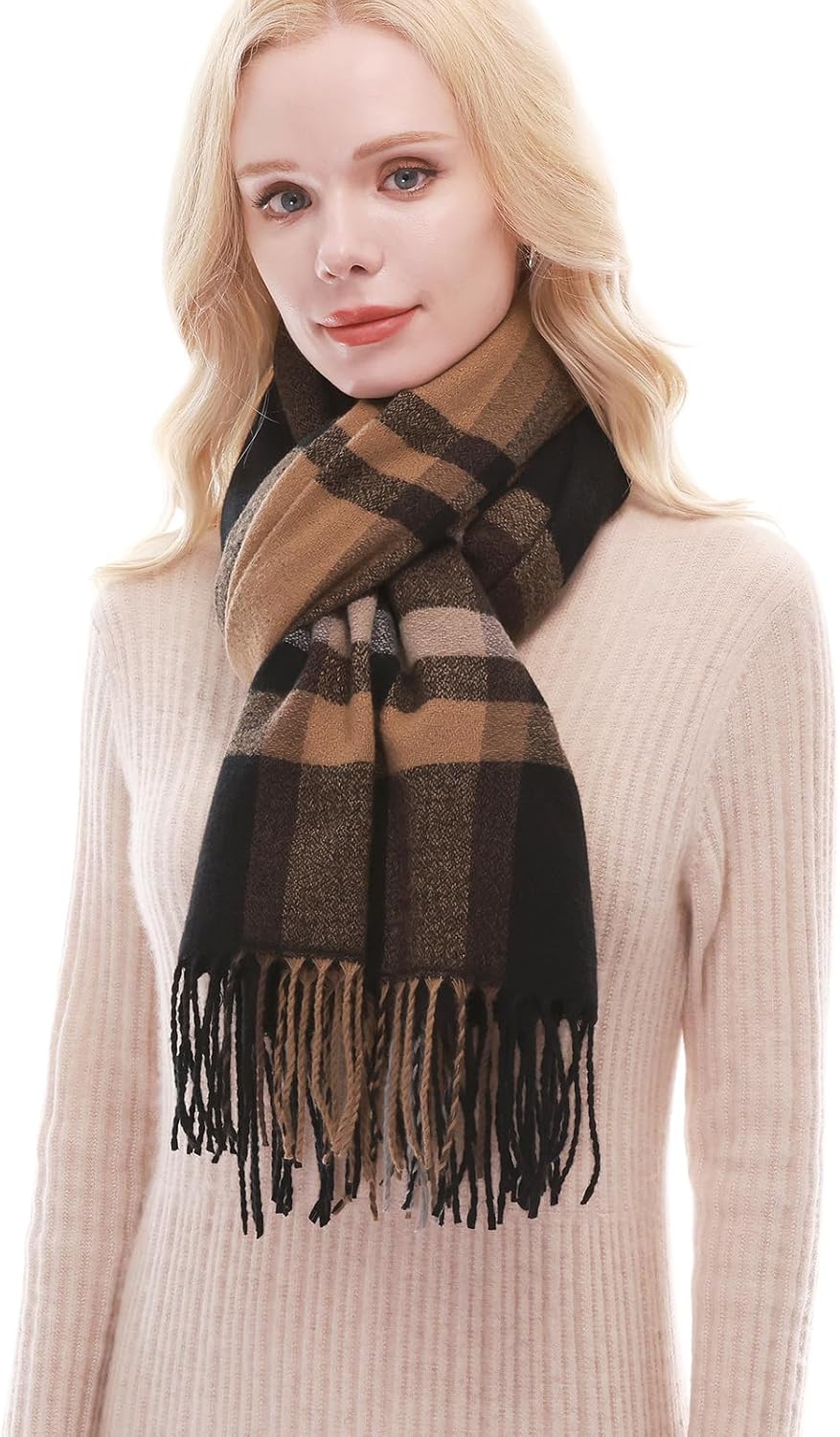 RIIQIICHY Plaid Scarf for Women Fall Winter Pashmina Scarves Wraps for Cold Weather Warm Large - Image 7