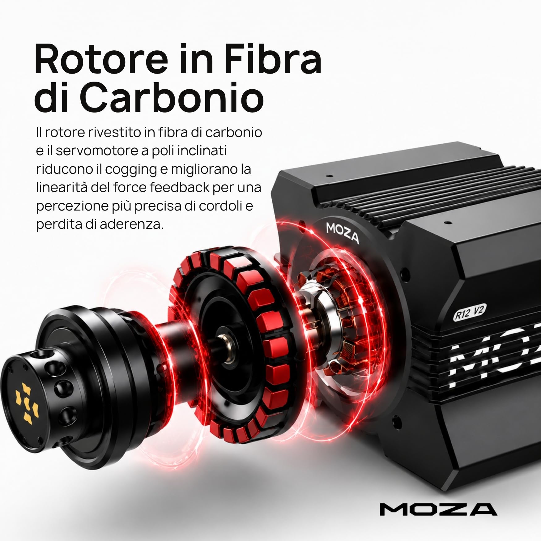 MOZA R12 V2 Base Volante Direct Drive 12 Nm per Simulatore di Guida PC, Encoder Magnetico 21 bit, Rotore in Fibra di Carbonio, Alluminio Aerospaziale, Sim Racing Professionale