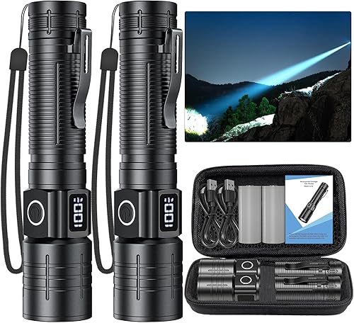 LED Flashlight, High Powered High Lumens Super Bright Tactical Flashlight, Rechargeable Flashlights High Lumens, 6 Modes Zoomable Waterproof Flash Lights for Emergency, Camping, Hiking