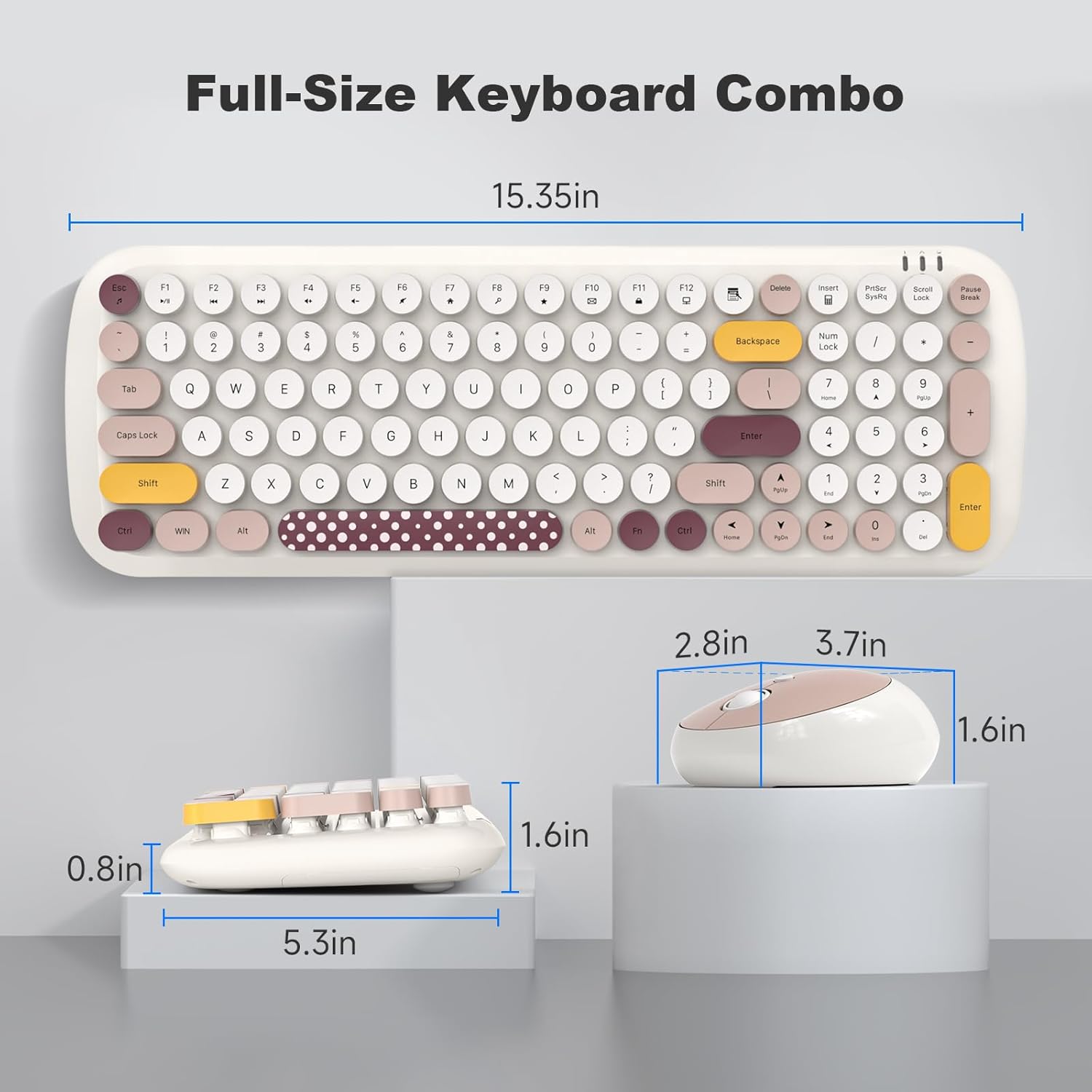 MOFII Wireless Keyboard and Mouse, Typewriter Full Size Keyboard with Number Pad and 2 in 1 USB Connected Mouse for Mac, Windows 7/8/10, Laptop, Desktop, PC, Computer (Off-White)