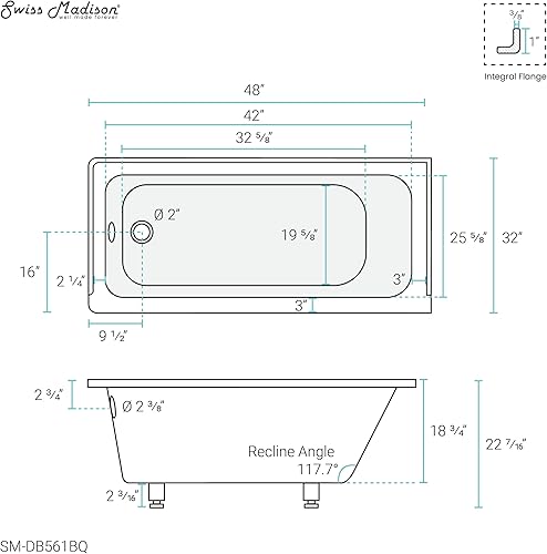Miniatura 12 de Voltaire - Bañera con alcoba de drenaje a mano izquierda de 48 x 32 pulgadas