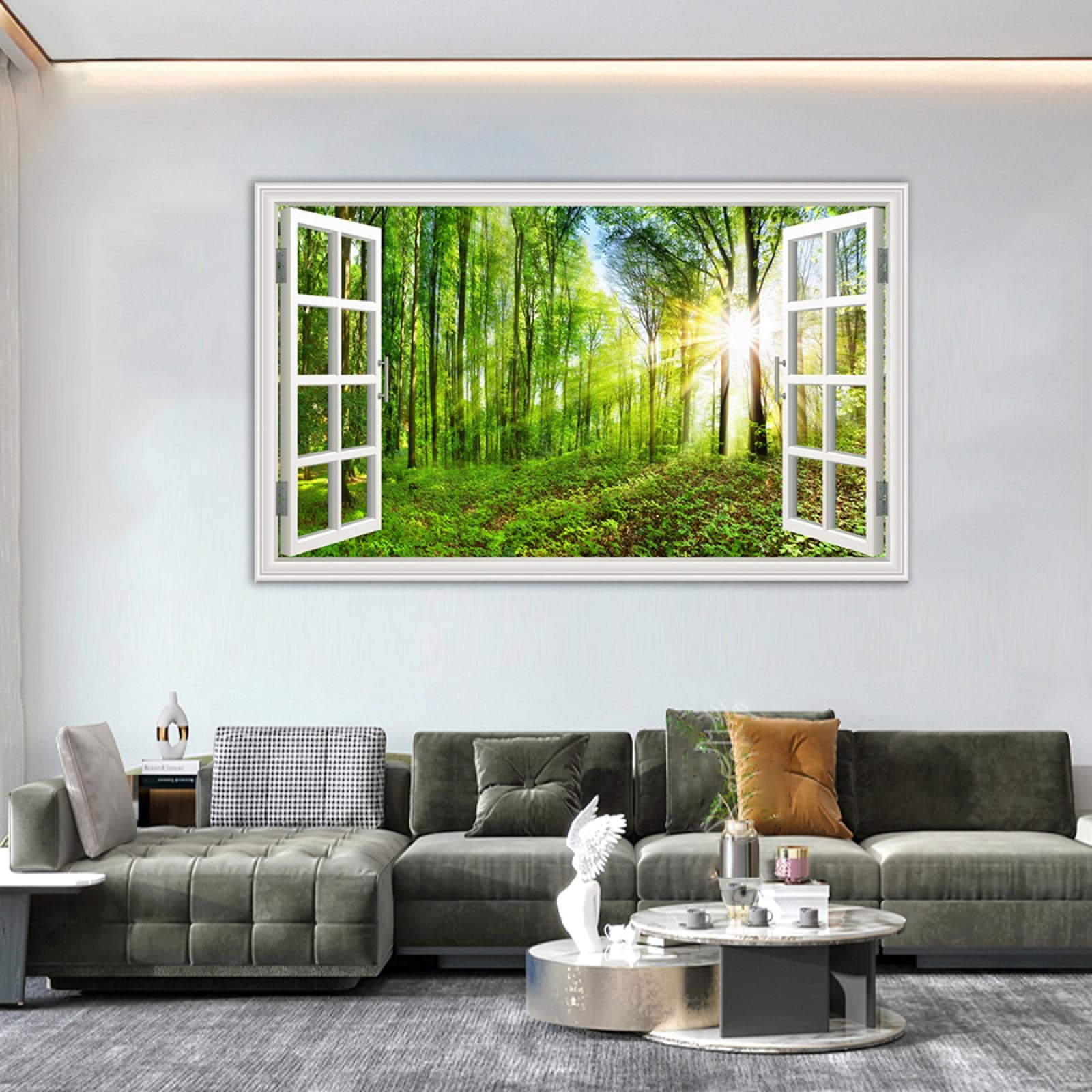 Décoration Murale Fenêtre Forêt - Poster Cottagecore 60x90 Cm - Impression Sur Toile Nature - Décoration D'intérieur Bohème