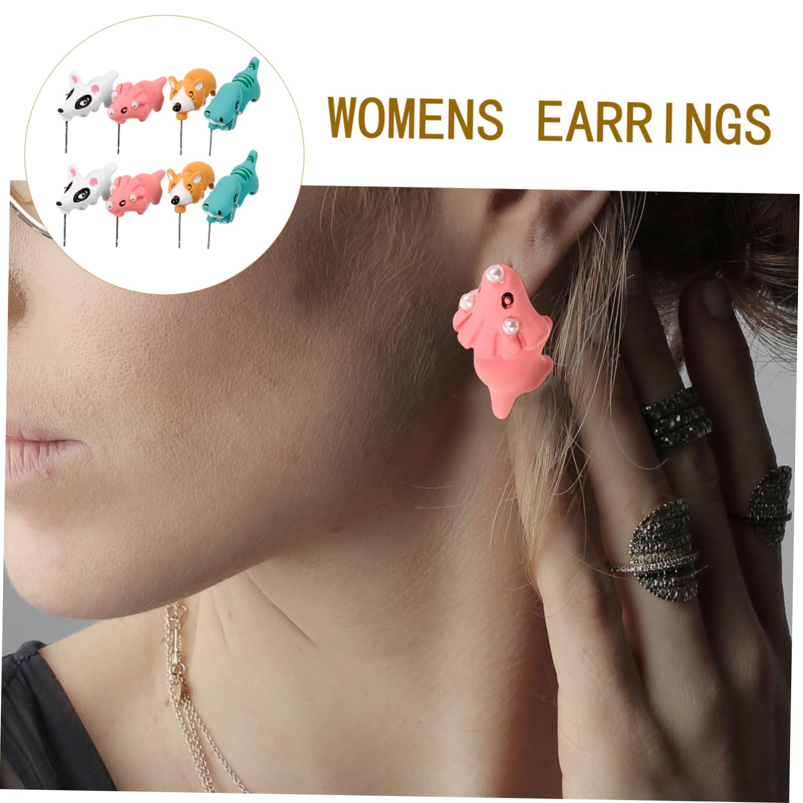 WZGWDC Sets einzigartige Ton-Tier-Ohrringe für Frauen, baumelnde Ohrstecker-Set, Dinosaurier-Biss-Charm-Paare