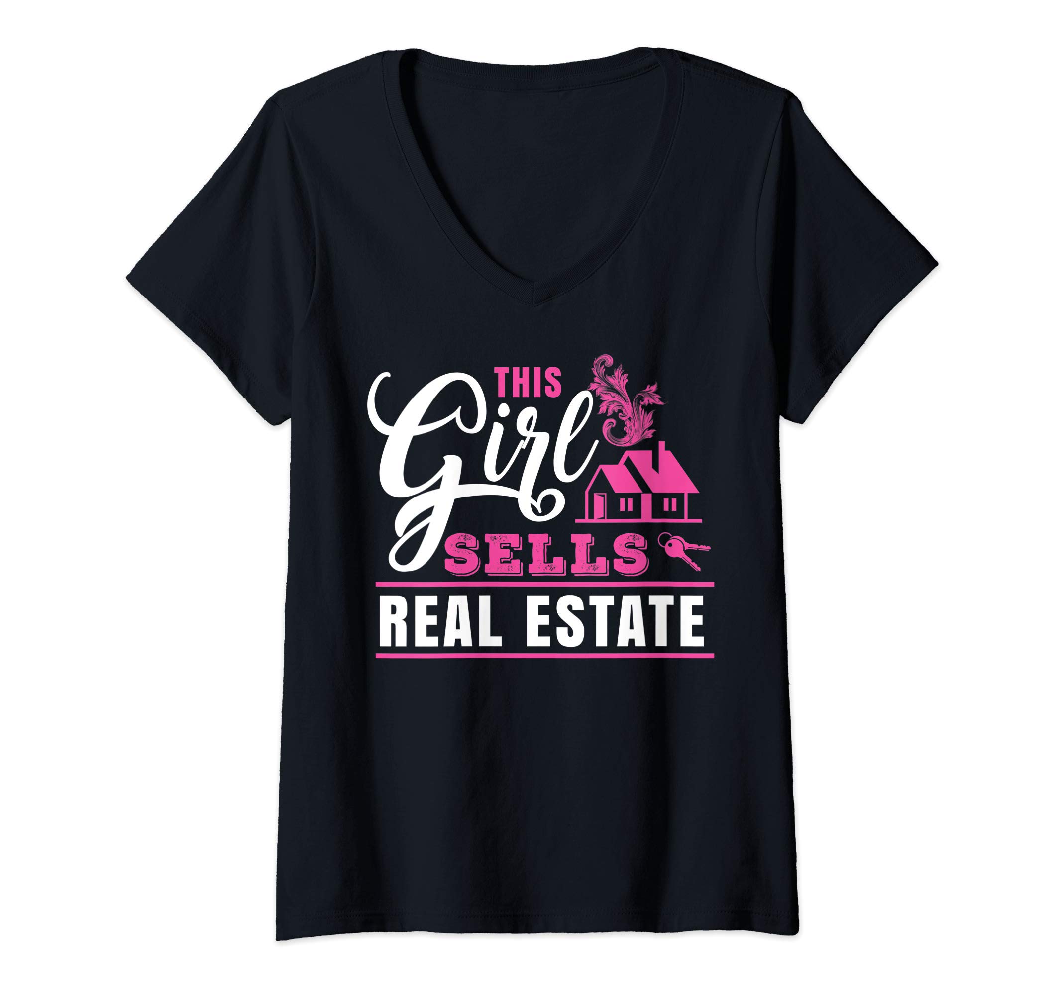 Female Real Estate Agent T-Shirts 247Womens This Girl Sells Real Estate Design - Female Realtor Gift Tee V-Neck T-ShirtOEKO-TEX STANDARD 100