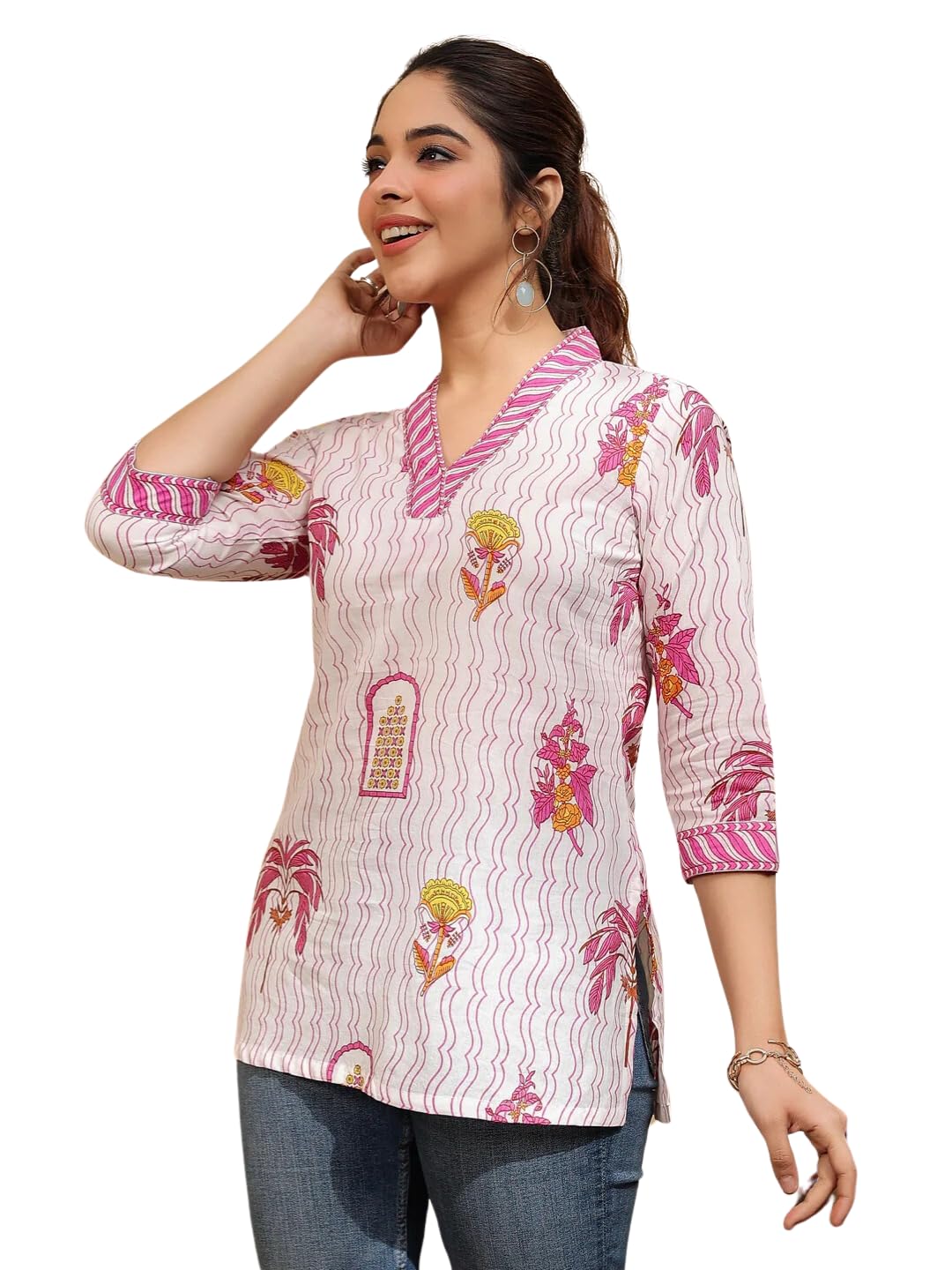 NAINVISH Tops for Women Printed Regular Fit Shirt Top for Women|Tops for Women Stylish Latest|Office Wear Tops for Women|Cotton Blend Tops for Women|Women Top|Girls Top Women NAINVISH Tops for Women Printed Regular Fit Shirt Top for Women|Tops for Women Stylish Latest|Office Wear Tops for Women|Cotton Blend Tops for Women|Women Top|Girls Top Women