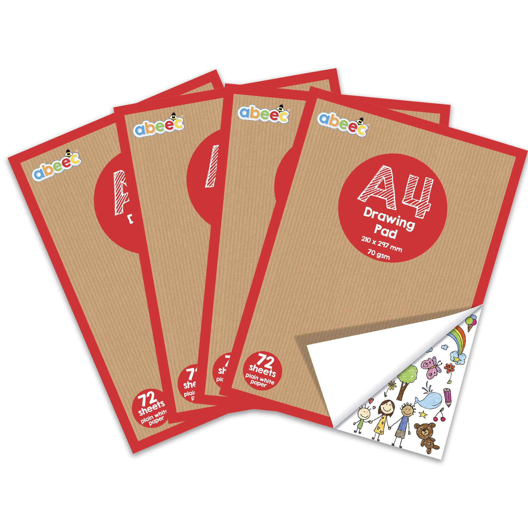 abeec A4 Plain Paper Drawing Pad x4 Pack - 72 Sheet Sketch Book - A4 Drawing Pad - Arts and Craft Scrap Book Essential for Kids Activity Packs - Colouring Books for Children