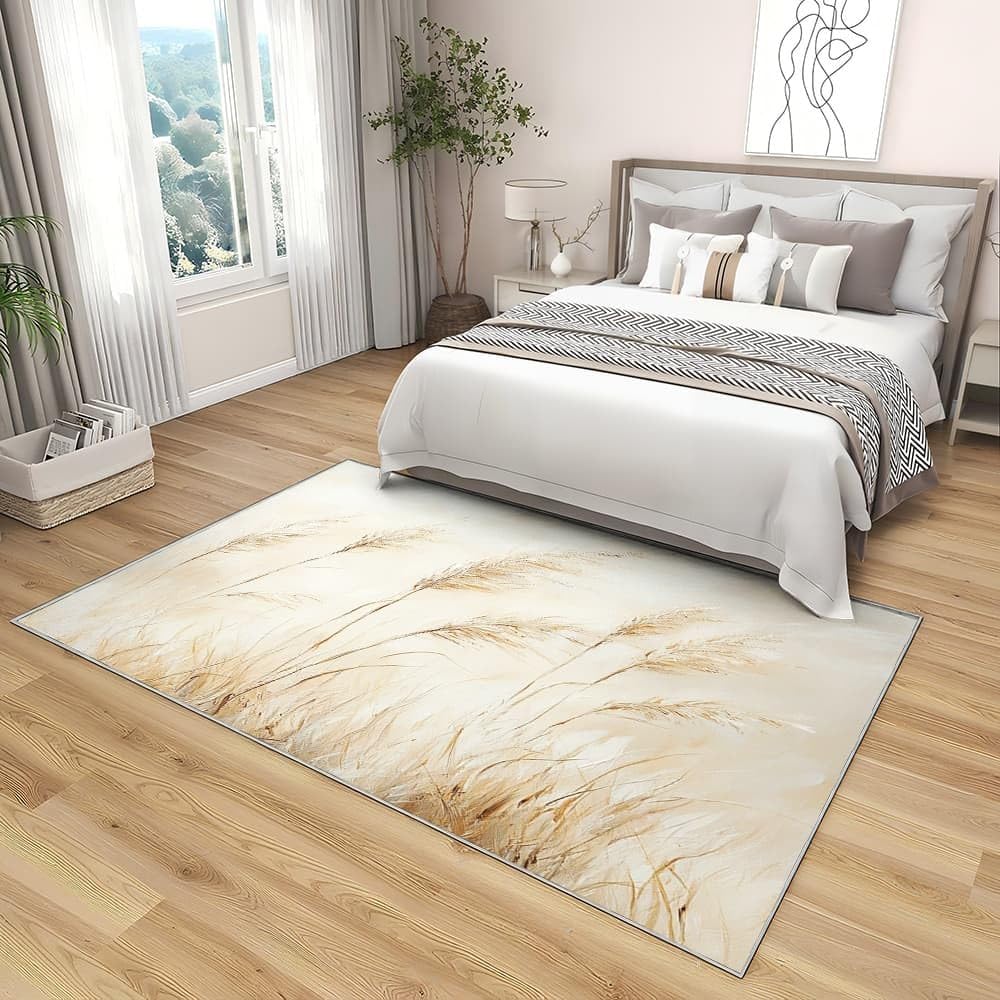 Genérico Flanelowe antypoślizgowe dywaniki do pokoju 140 x 200 cm obraz olejny z trzciną miękki nieblaknący dywan, beżowy dywan do wnętrz do salonu, sypialni, jadalni