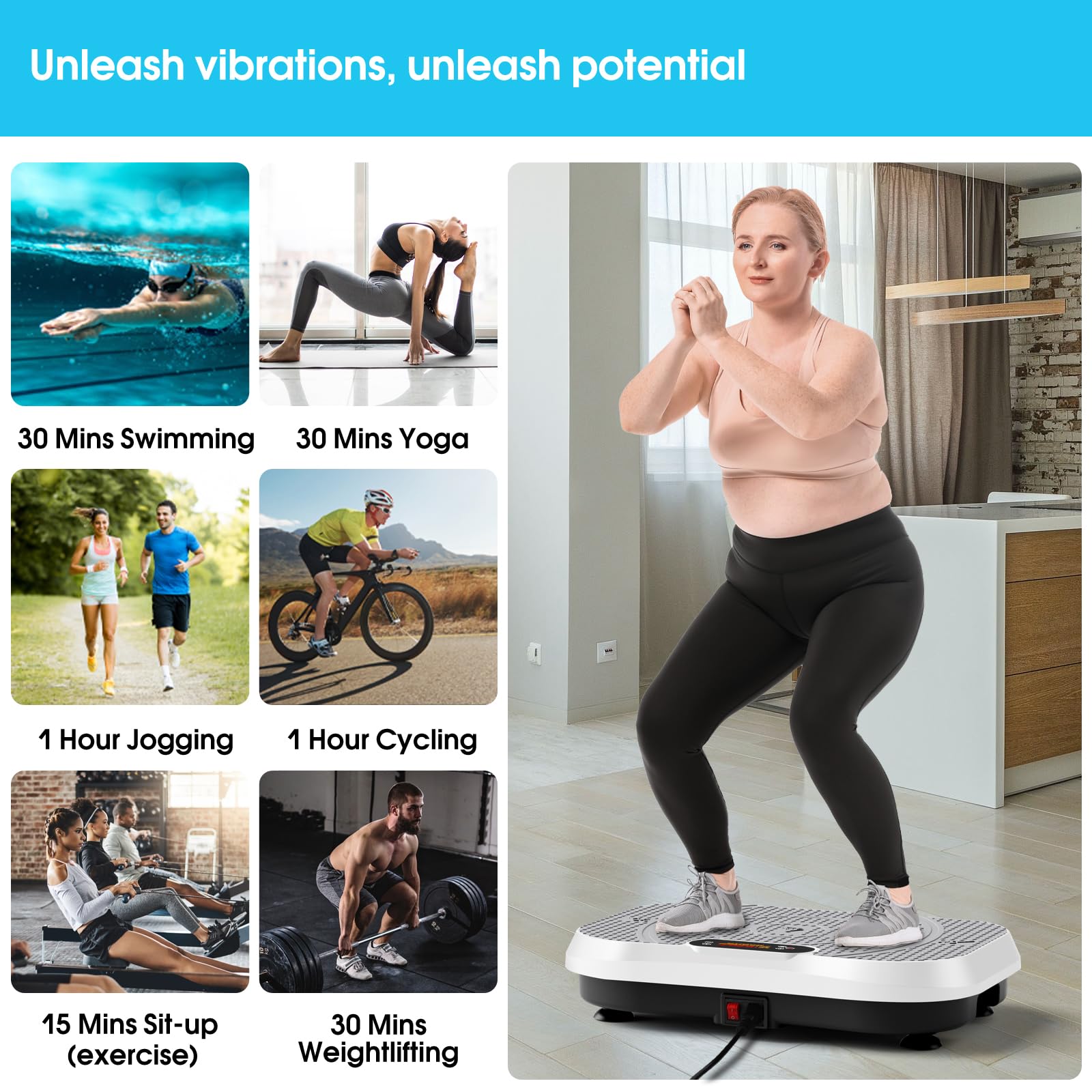 SoftGym Power - Piastra vibrante per il drenaggio linfatico per perdere peso, capacità 136-181,4 kg, piattaforma vibrante per allenamento completo di tutto il corpo, piastra vibrante per fitness a