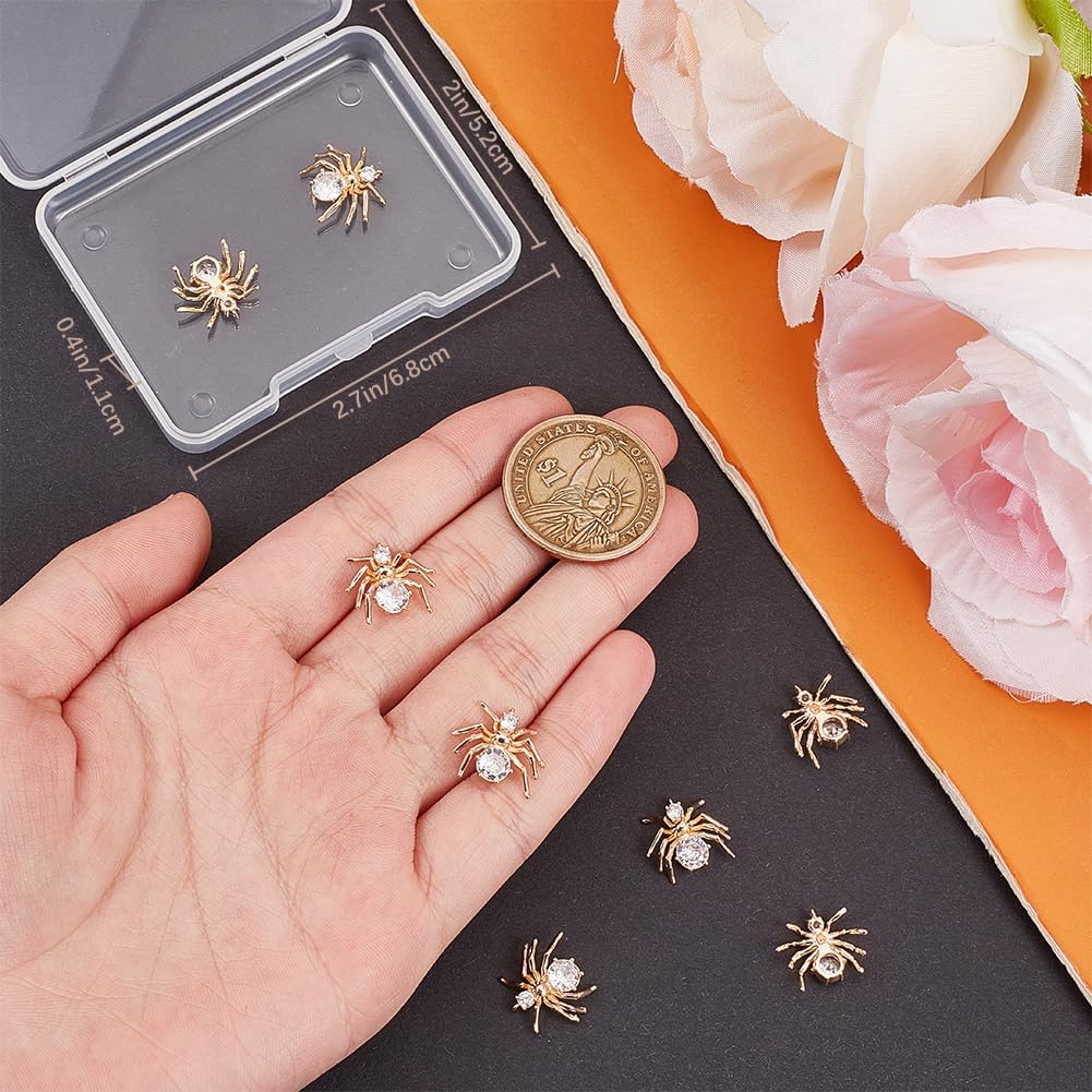 Beebeecraft 1 Box 8Pcs Rhinestone Spider Charm 14K Gold Filled Brass Cubic Zirconia Gothic Halloween Art Glitters Spiders Charms for for Jewelry Making Pendant DIY Earring Crafts Accessories