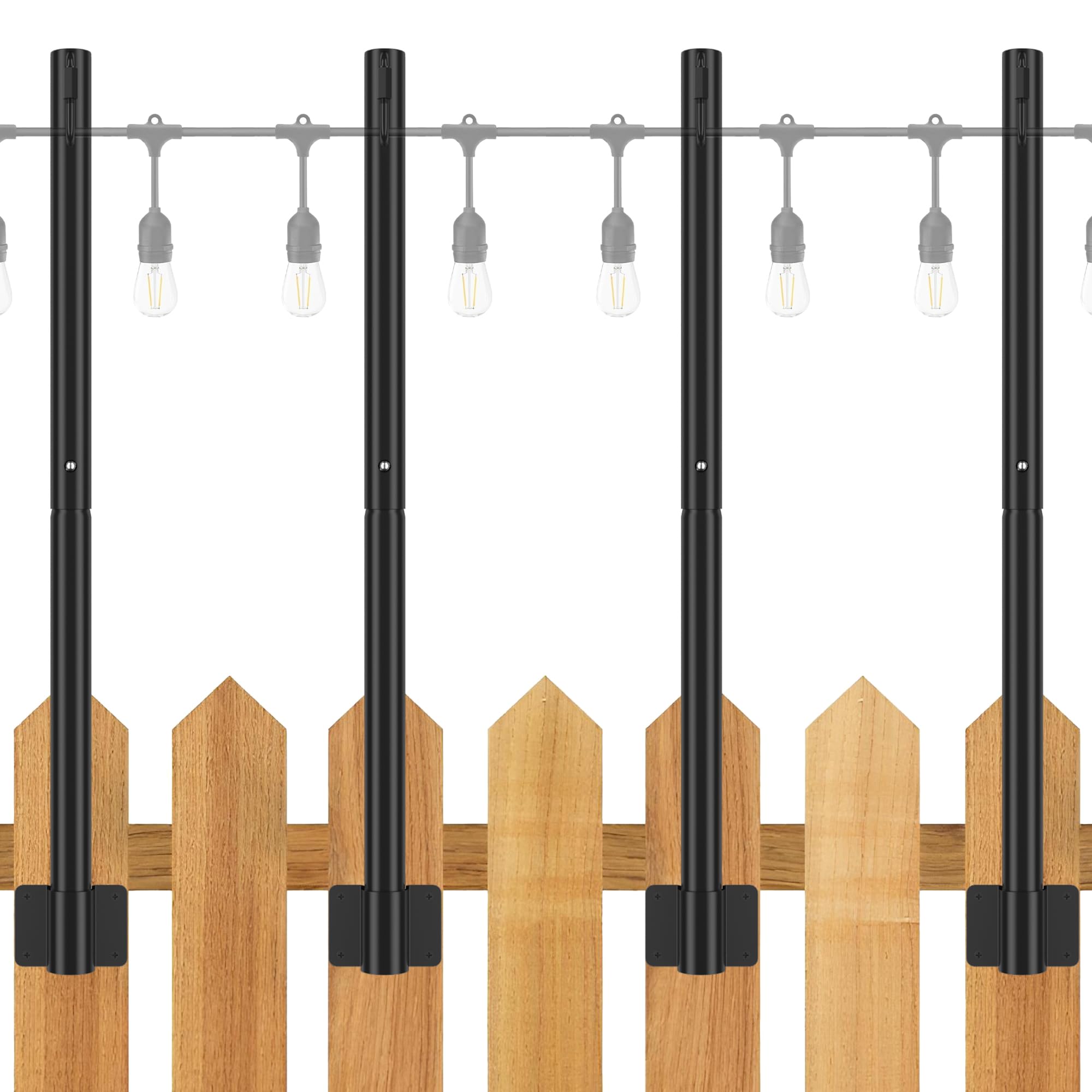 Suchtale 4 Pack 2.8 FT Outdoor String Light Poles, Suspension Fence Post Extender with Clip and Bracket, Deck String Lights Hangers, Wall Mounting Stand for Patio Garden Christmas Wedding Party,Black