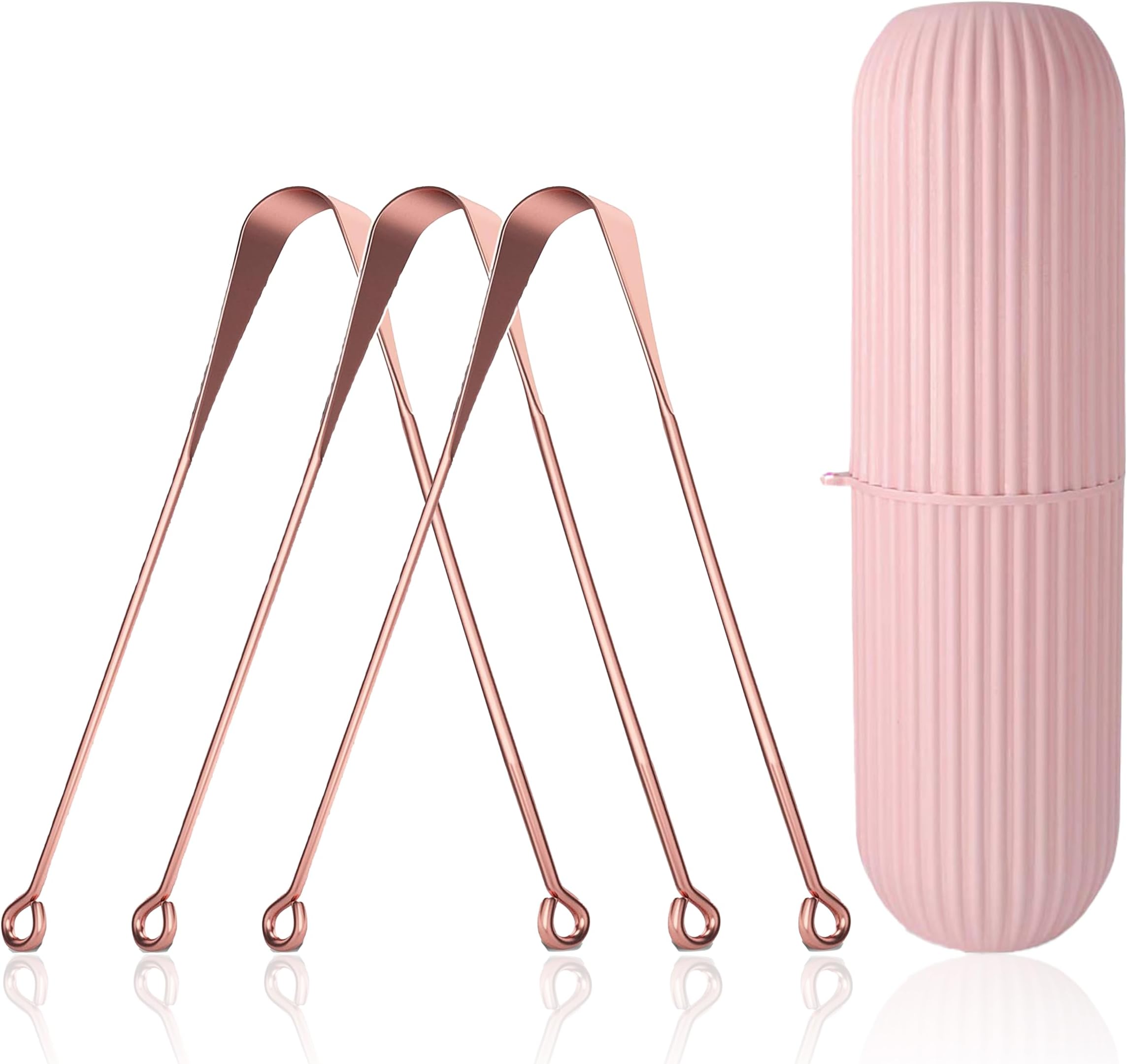 3Pcs Ayurvedic Copper Tongue Cleaner for Kids & Adults Easy to Use With Travel Capsule Plastic Tooth Brush Paste Holder Flexible Design for Health, Oral Care Tool -3 Pack