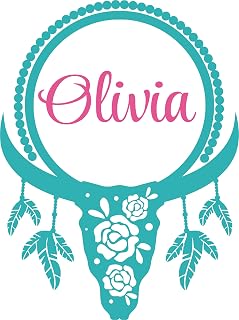 Wall Decal Bull Skull Horns Feathers Flowers Cowboy Cowgirl Chaps Rodeo Horse Pony Bull Ster Stallion Roper Holiday Gift Decorating Ideas Sticker - Size: 20 Inches X 12 Inches