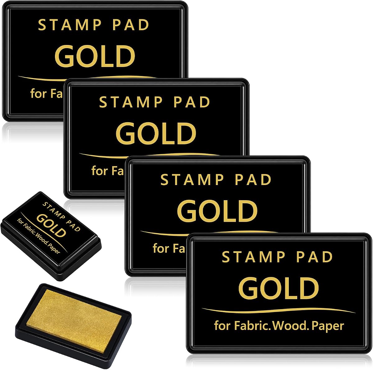 SiliFine 4 Pack Gold Stamp Pad Rectangular Metallic Craft Ink Pads with Lids for Paper Wood Fabric Washable Pigment Ink for Rubber Stamps Card Making Scrapbooking