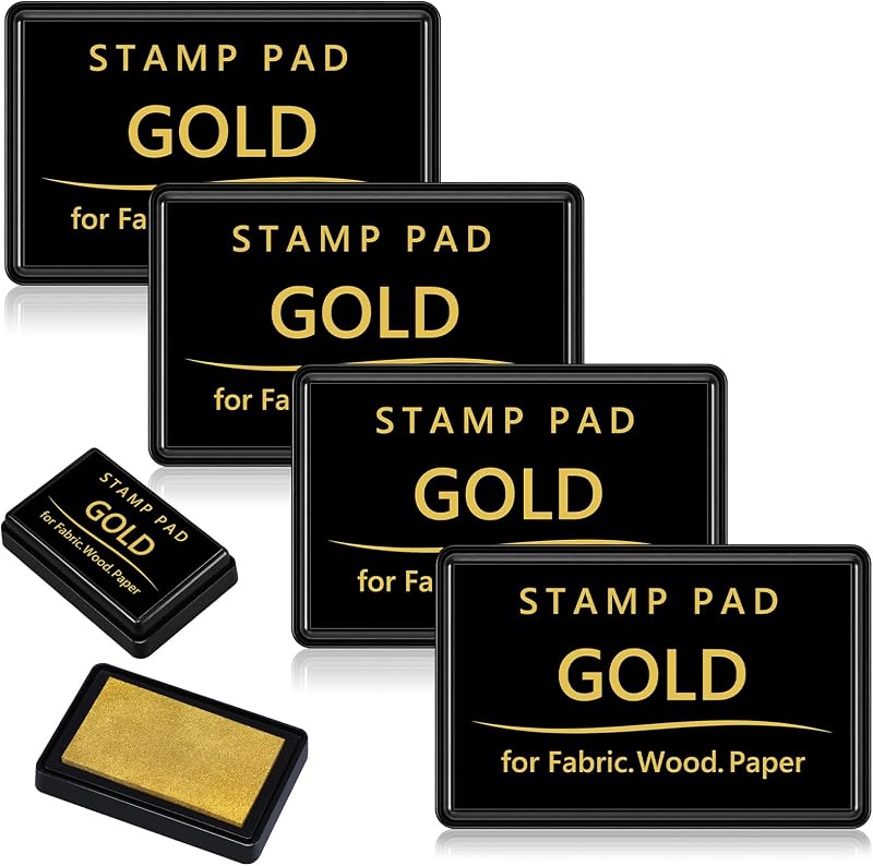 SiliFine 4 Pack Gold Stamp Pad Rectangular Metallic Craft Ink Pads with Lids for Paper Wood Fabric Washable Pigment Ink for Rubber Stamps Card Making Scrapbooking