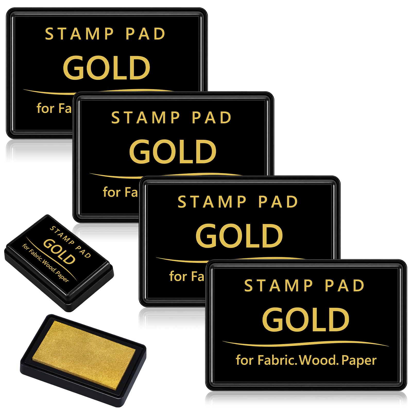 SiliFine 4 Pack Gold Stamp Ink Pad Metallic with Lids for Paper Wood