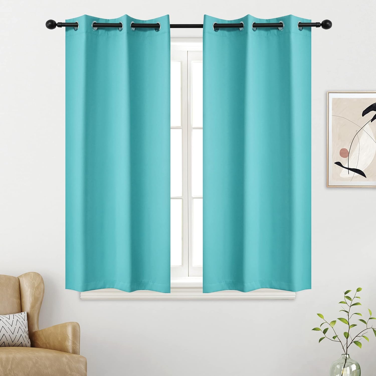 YGO Turquoise Curtain Panels for Boys Room 54 inch Length