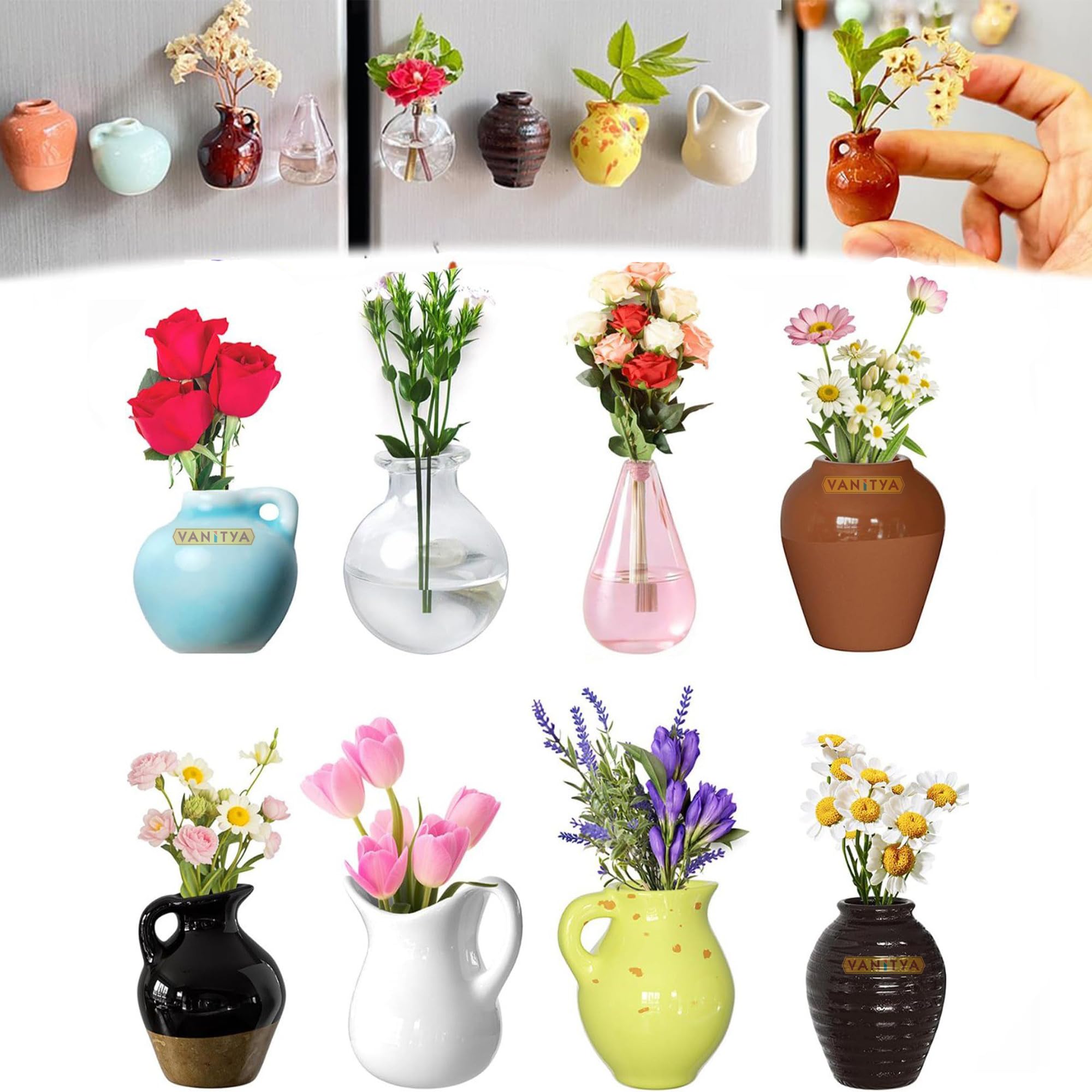 8 PCS Small Fridge Magnet Vase | Mini Magnetic Flower Vase for Refrigerator, Metal Surface & Locker | Modern Decorative Bud Vase Set for Home Kitchen Office (Flower Not Included)-image-17