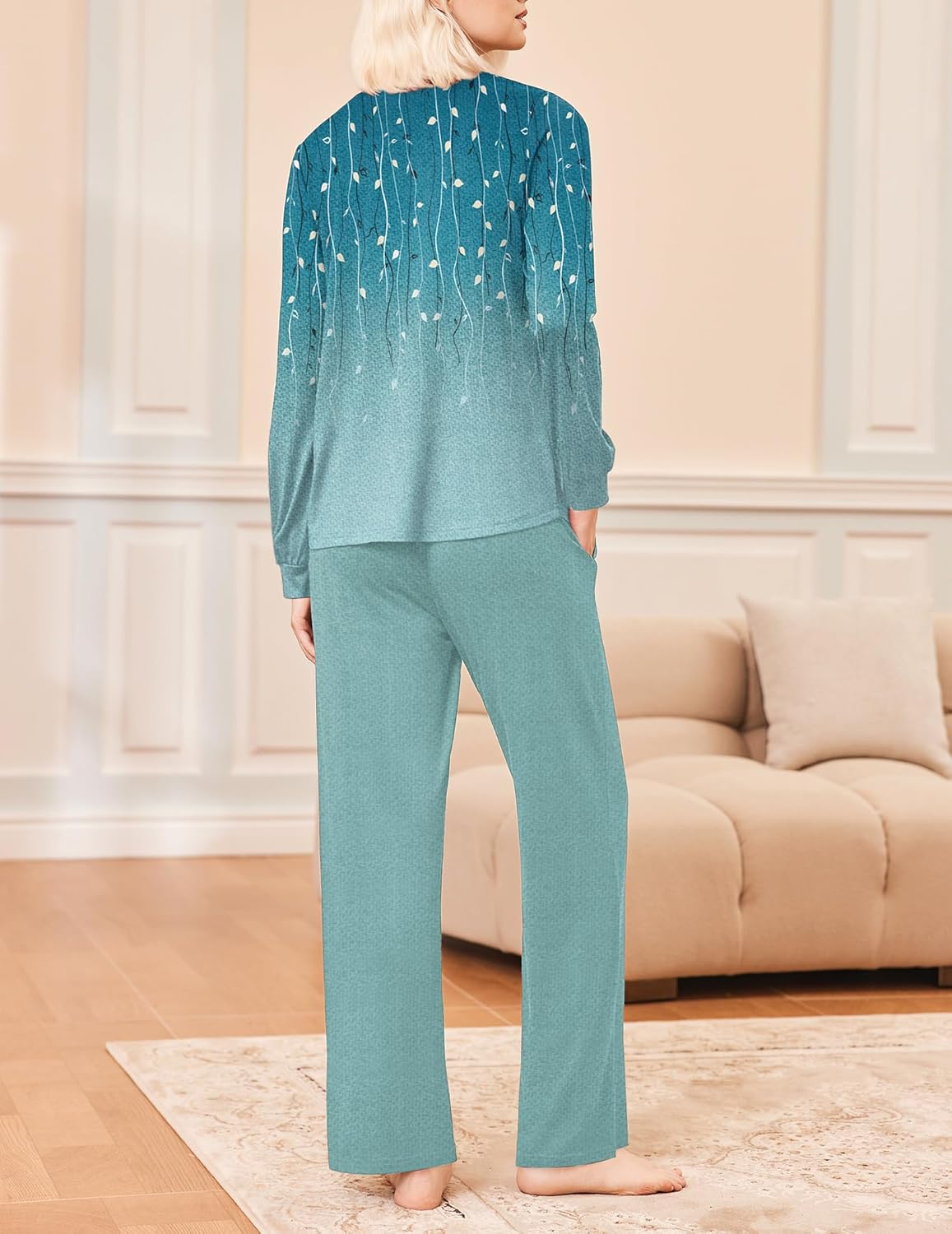 Ekouaer Women's Pajama Sets Long Sleeve Sleepwear 2 Piece Lounge Set Soft Pjs Nightwear - Image 5