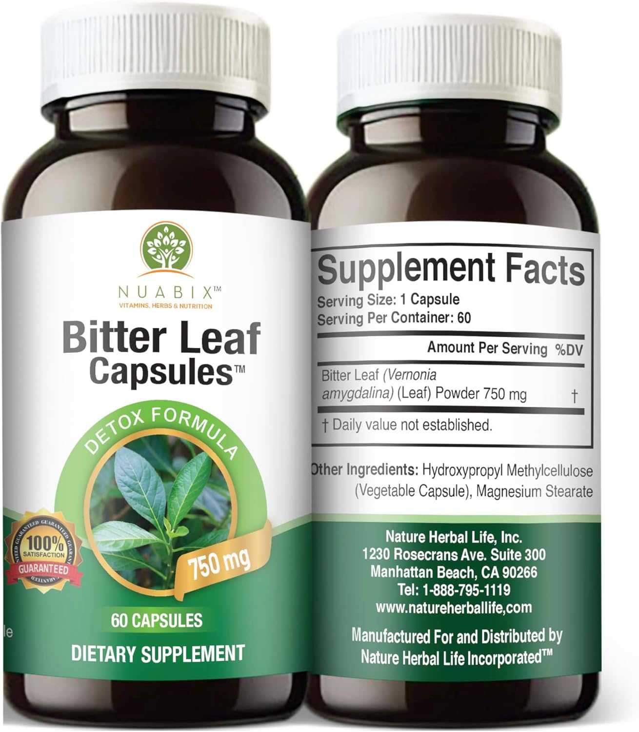 Bitter Leaf Capsules. 750mg. (60caps) Wellness Dietary Supplement - Image 3