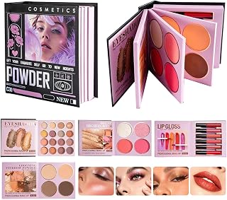 Pigmented Eyeshadow Palette Long-Lasting Waterproof Highlighter Eyebrow | Book Style Make Up Palette for Office Travel Beach Party Birthday Dating Christmas Halloween Stage