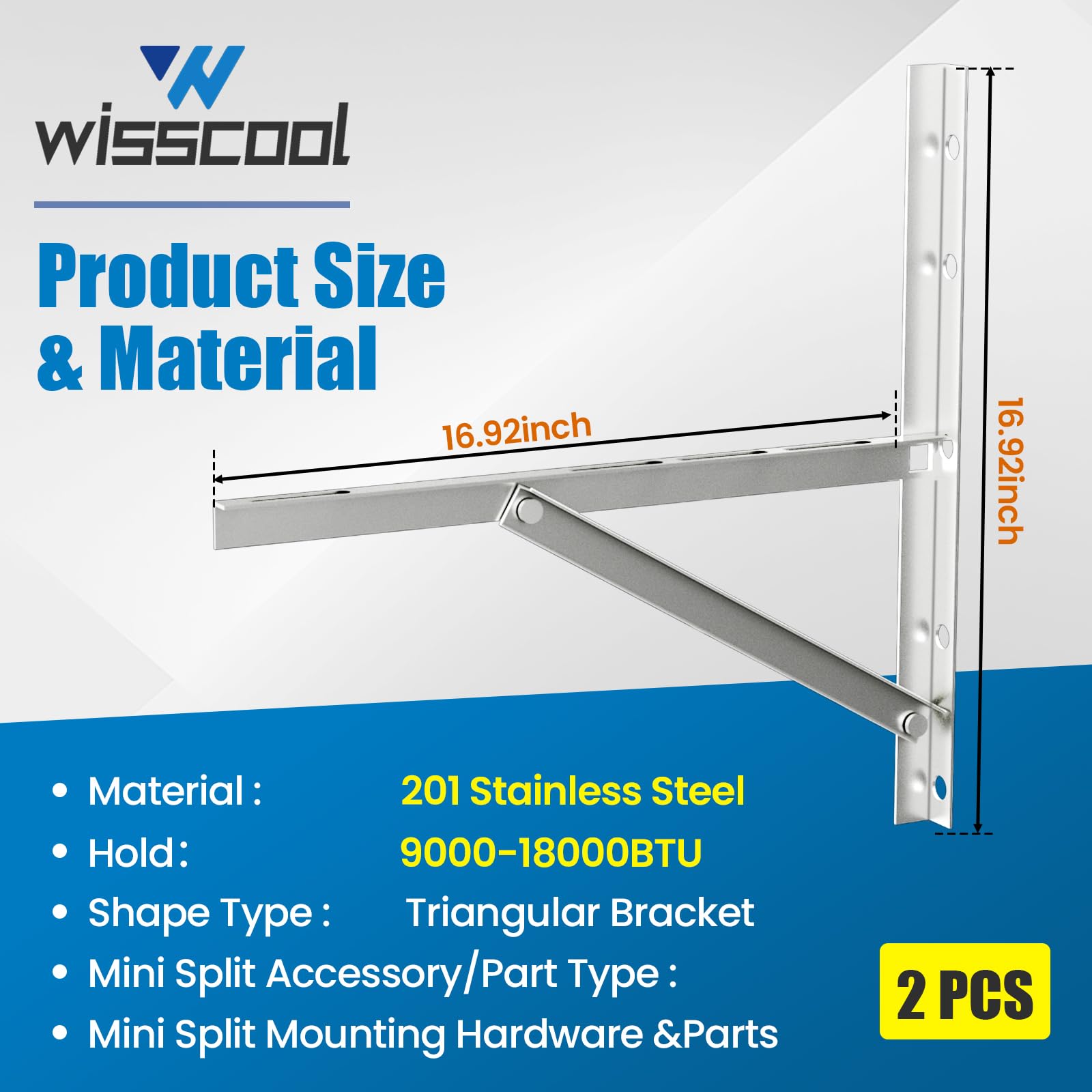 WISSCOOL Mini Split AC wspornik montażowy do klimatyzatora 7000-18000 BTU składany wspornik do bezkanałowego mini splitu, HVAC, sprężarki 201 ze stali nierdzewnej