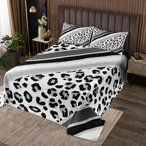 Colcha con estampado de leopardo para niños, tamaño Queen, juego de colcha de moda de piel de guepardo abstracto, decoración de habitación de niños