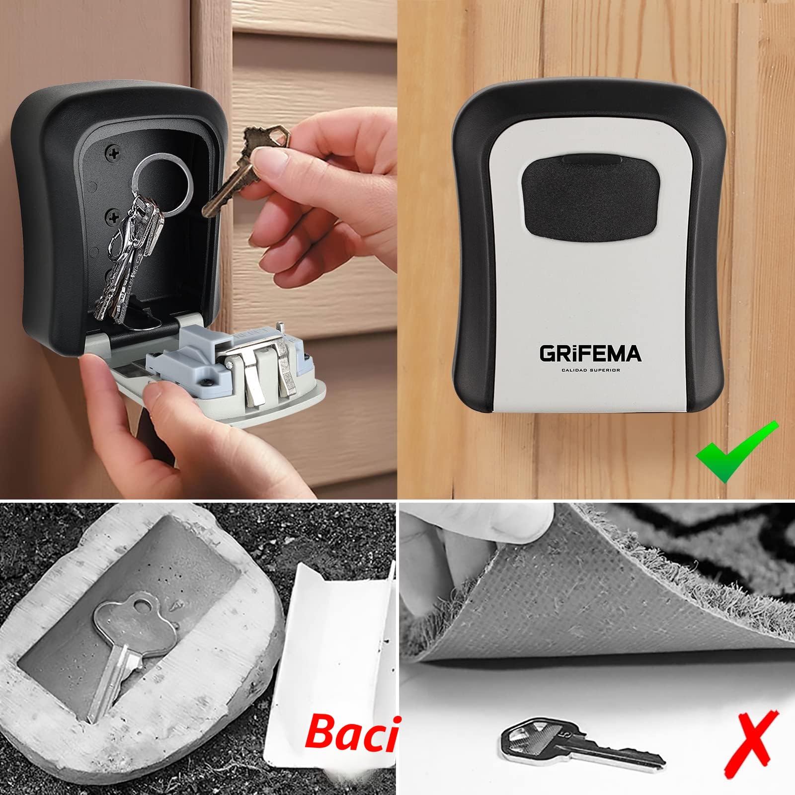 GRIFEMA GA1003-1 Cassaforte per Chiavi Montata a Parete,Cassetta di Sicurezza a Chiave Impermeabile,Cassaforte Porta Chiavi da Esterno con 4 Cifre Combinazione Codice
