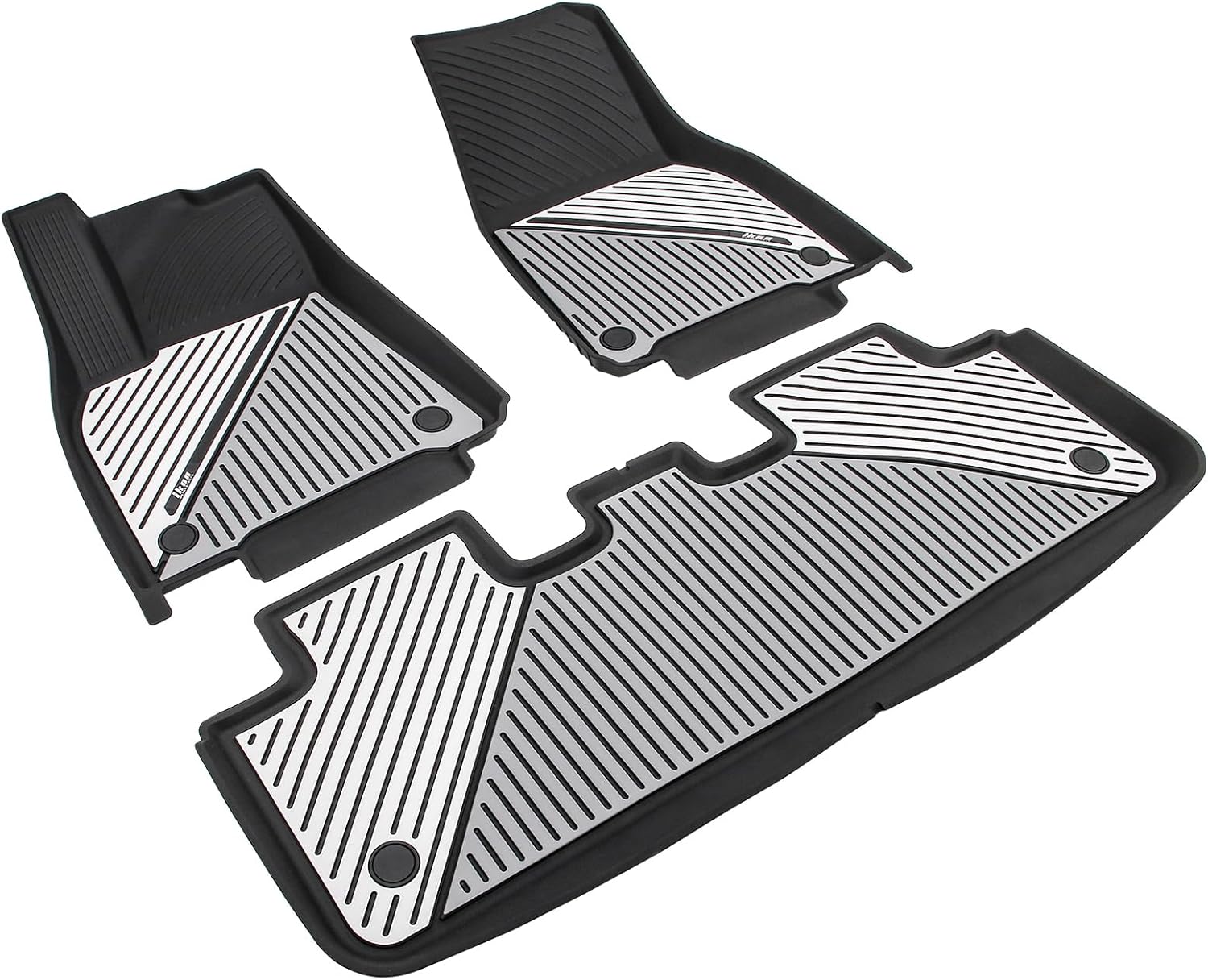 FREEMOTOR802 Compatible with 2020-2024 Tesla Model Y Floor Mats, Black & Gray & White Auto TPE Injection 3D Molded Carpets Liner Front Rear Row All Weather 3PC Set Protector
