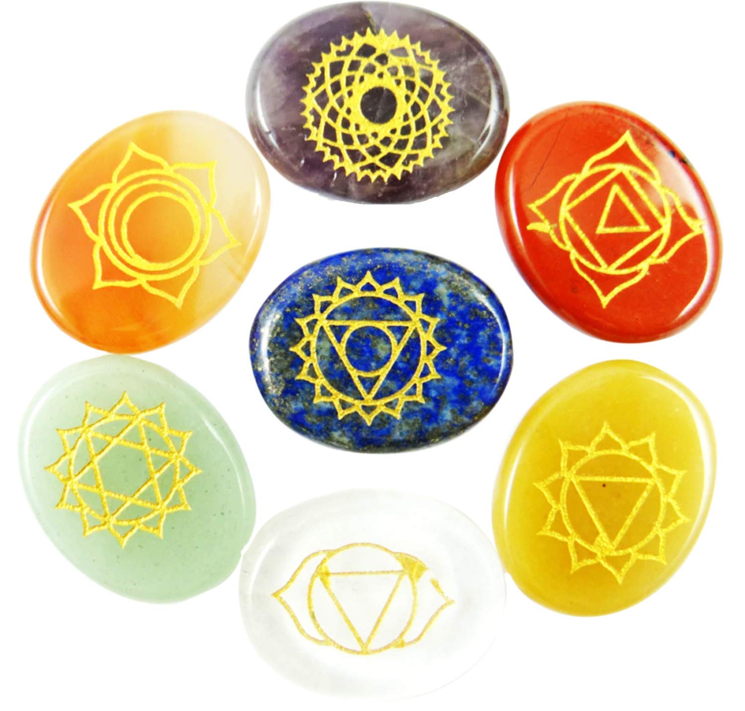 Saubhagya Global 7 Chakra (Oval Shape) Symbol Engraved Set Healing ...