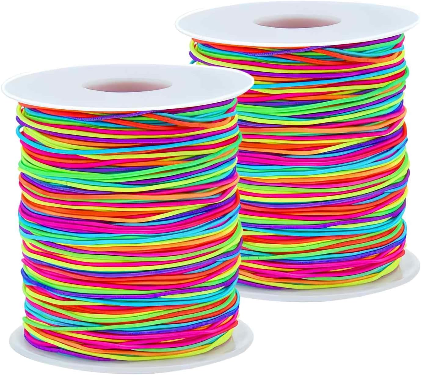 1mm Rainbow Stretchy Bracelet String, 2 Rolls 328FT Colorful Elastic String for Bracelets, Necklaces, Kandi Beads, Sturdy Stretchy Cords for Friendship Bracelets, DIY Crafts, Beading & Jewelry Making