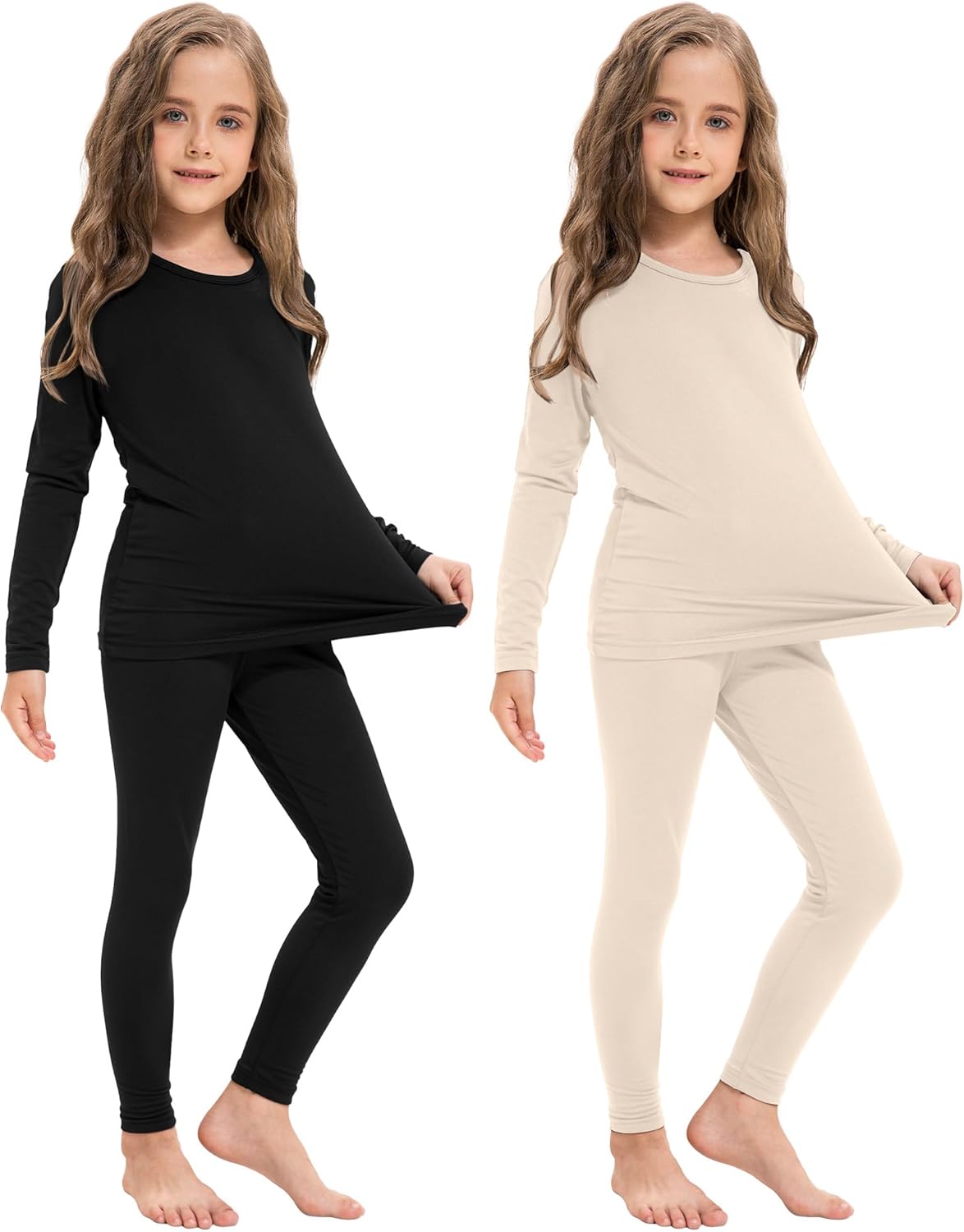 Silkfly 2 Pack Girls Thermal Underwear Set Fleece Lined Thermals Top and Bottom Base Layer for Girls Winter