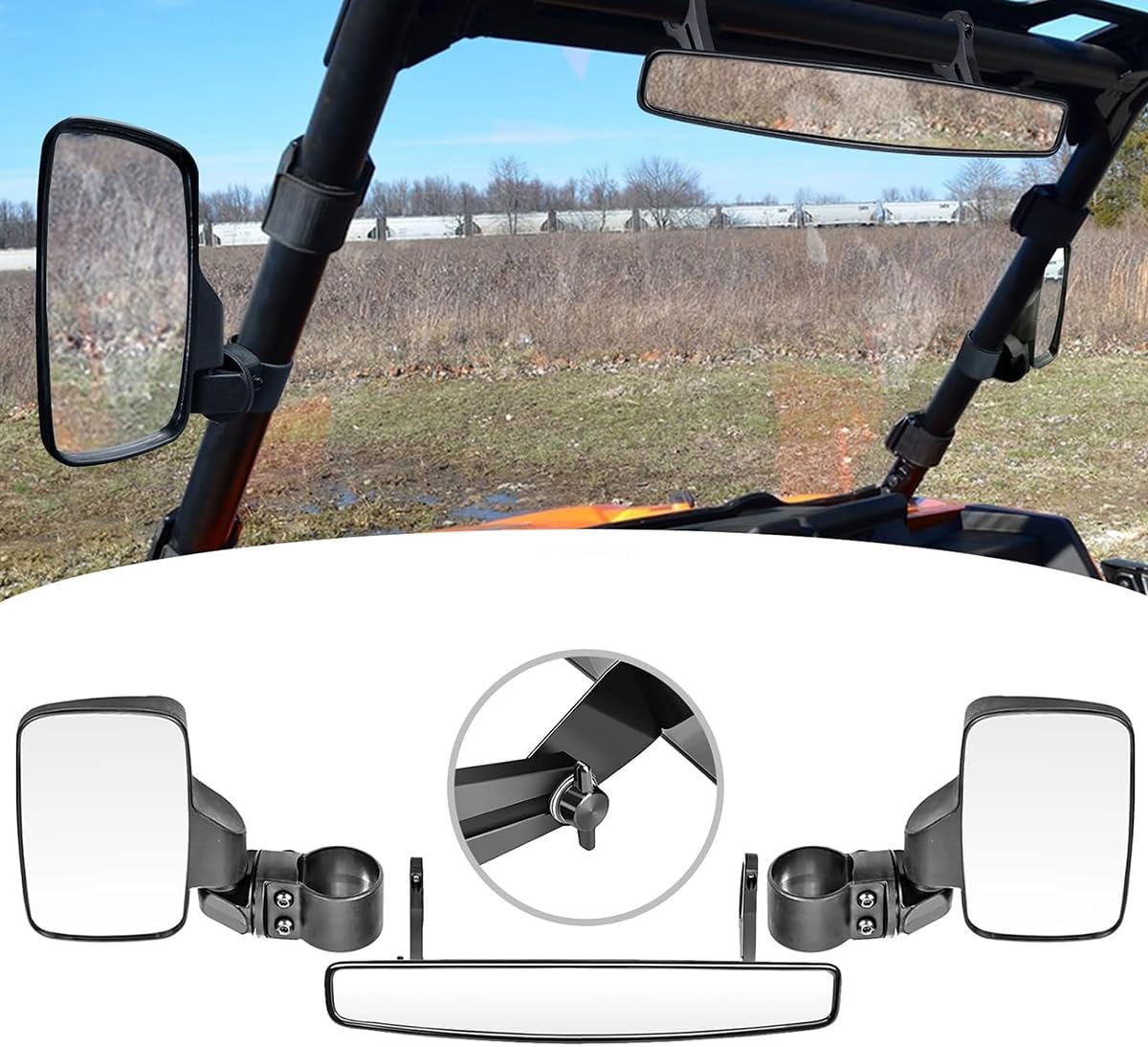 UTV Rear View Mirror for Segway Villain SX10 2021 2022 2023 2024 2025 2026, Side by Side Mirror Adjustable Foldable with Shatter Resistant Glass, Fits 1.75-2 Inch Roll Cage, UTV Mirror Kit